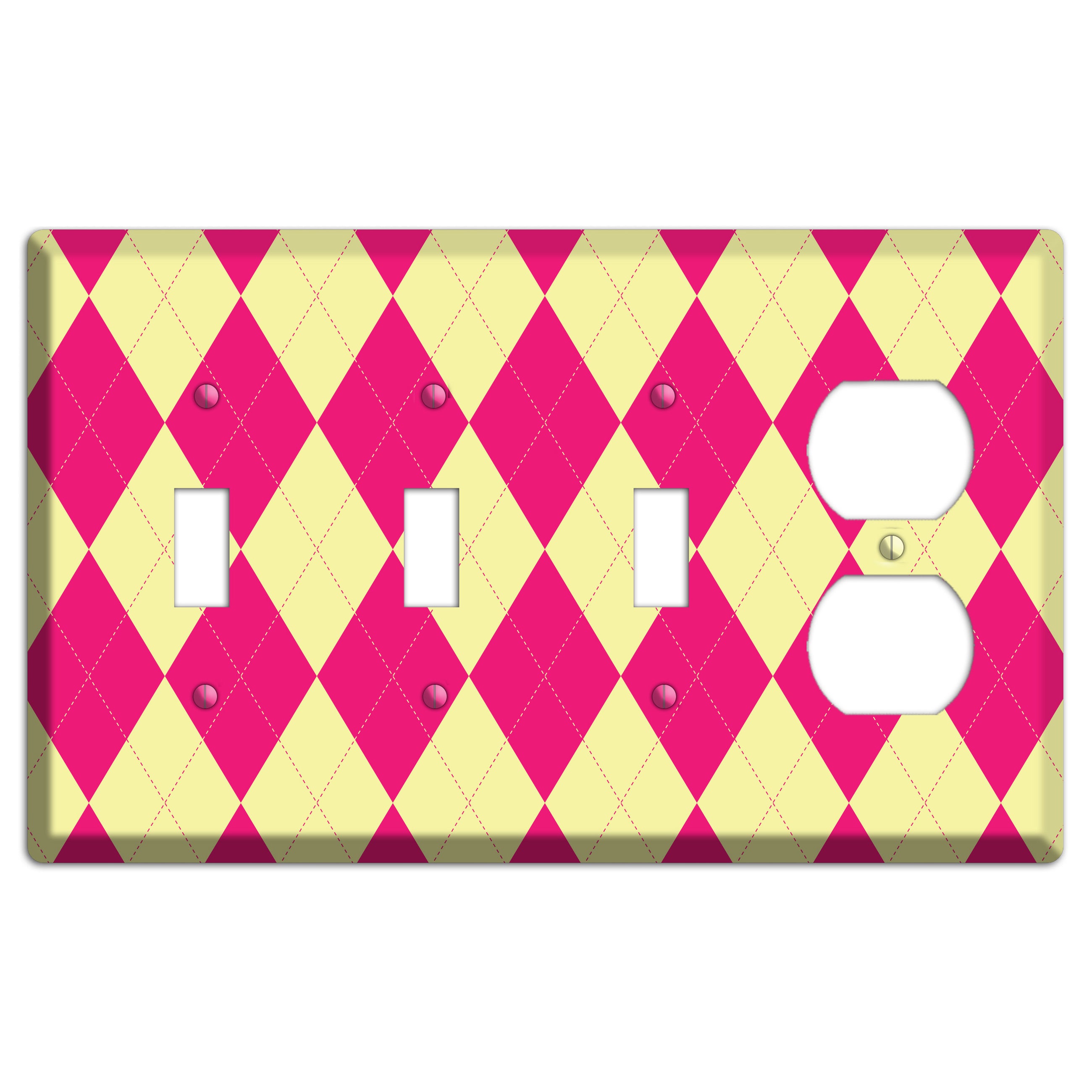 Pink and Yellow Argyle 3 Toggle / Duplex Wallplate