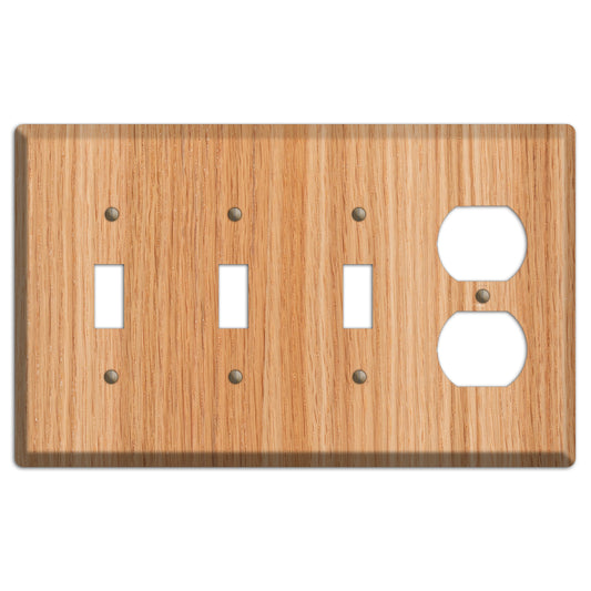 Red Oak Wood 3 Toggle / Duplex Outlet Cover Plate
