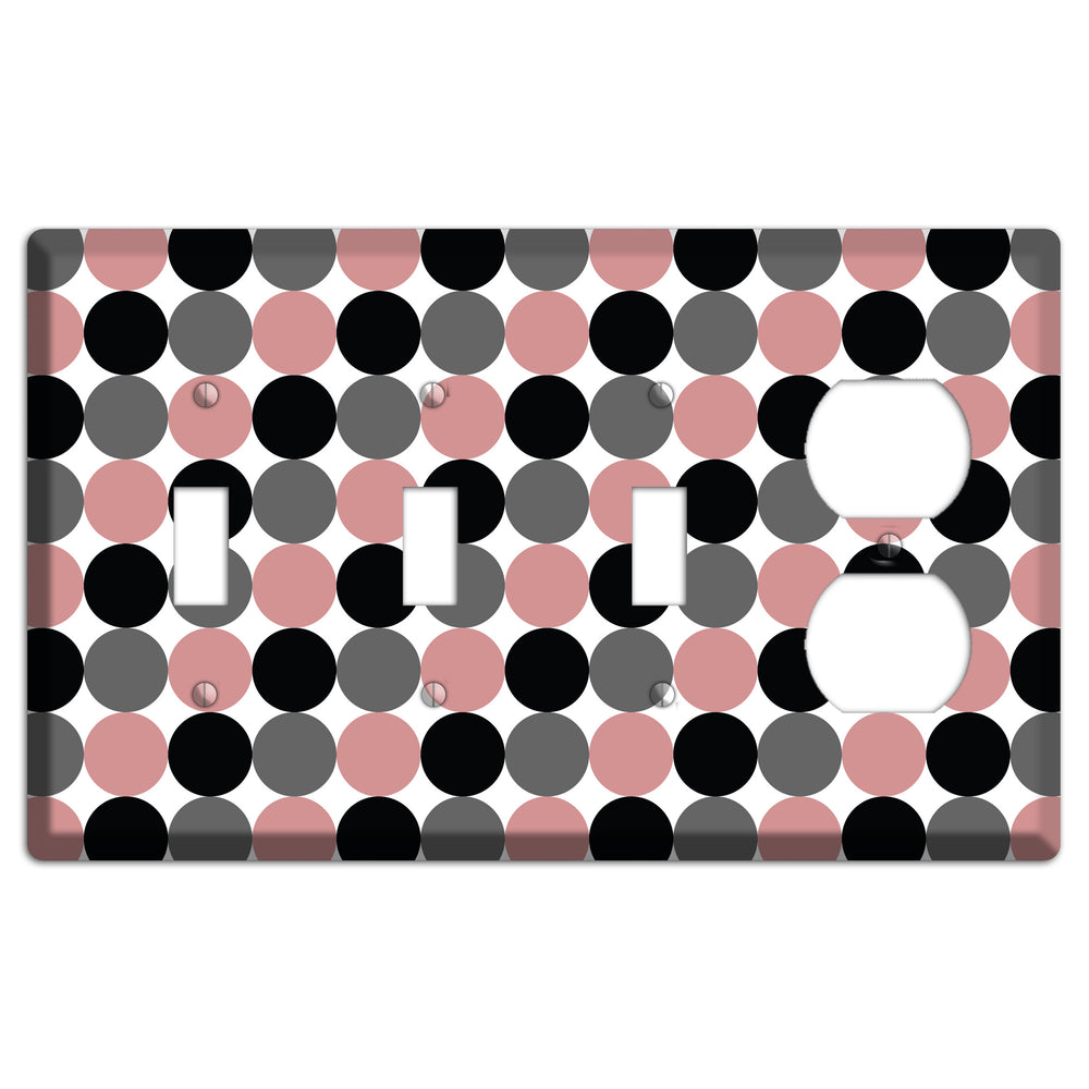 Grey Pink Black Tiled Dots 3 Toggle / Duplex Wallplate