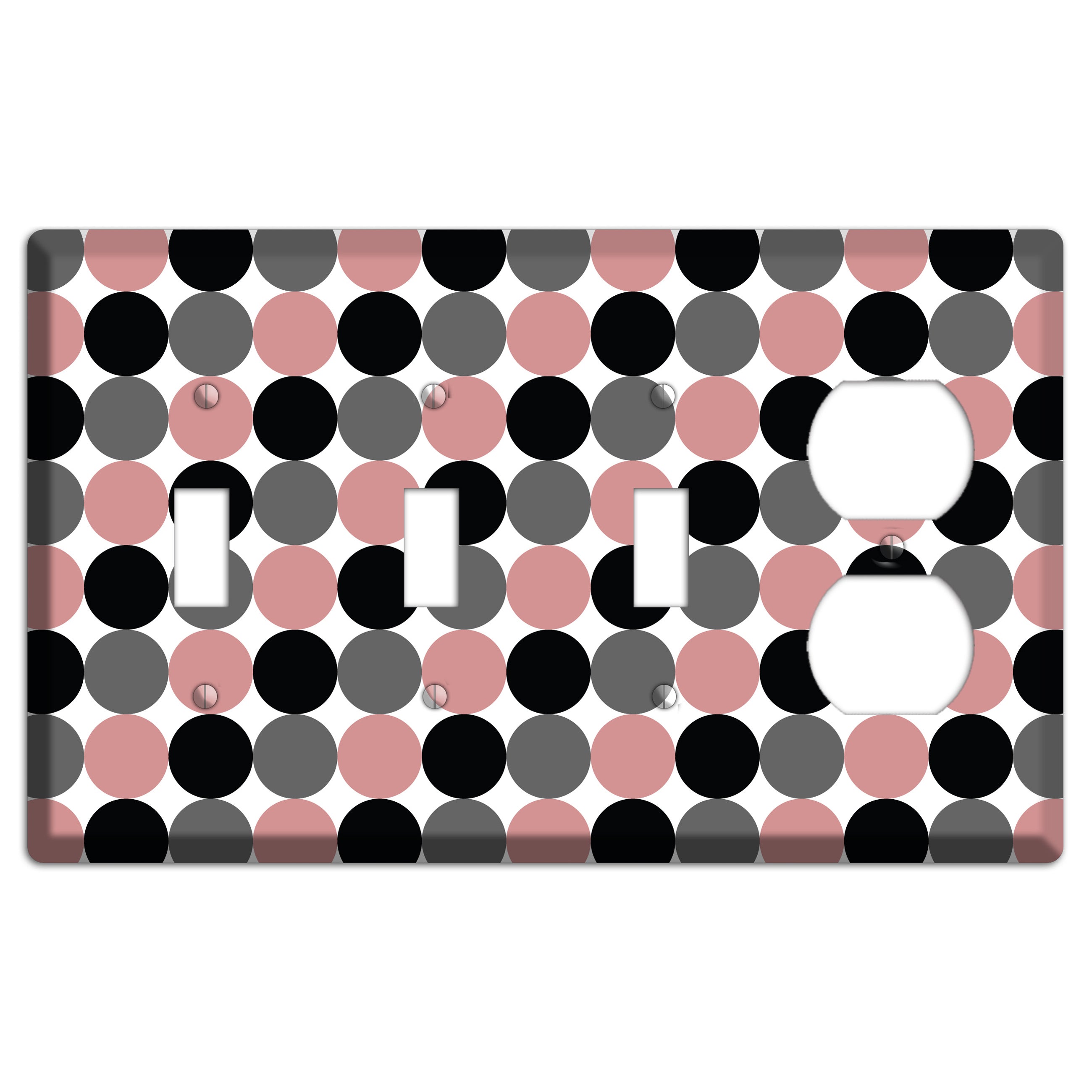 Grey Pink Black Tiled Dots 3 Toggle / Duplex Wallplate