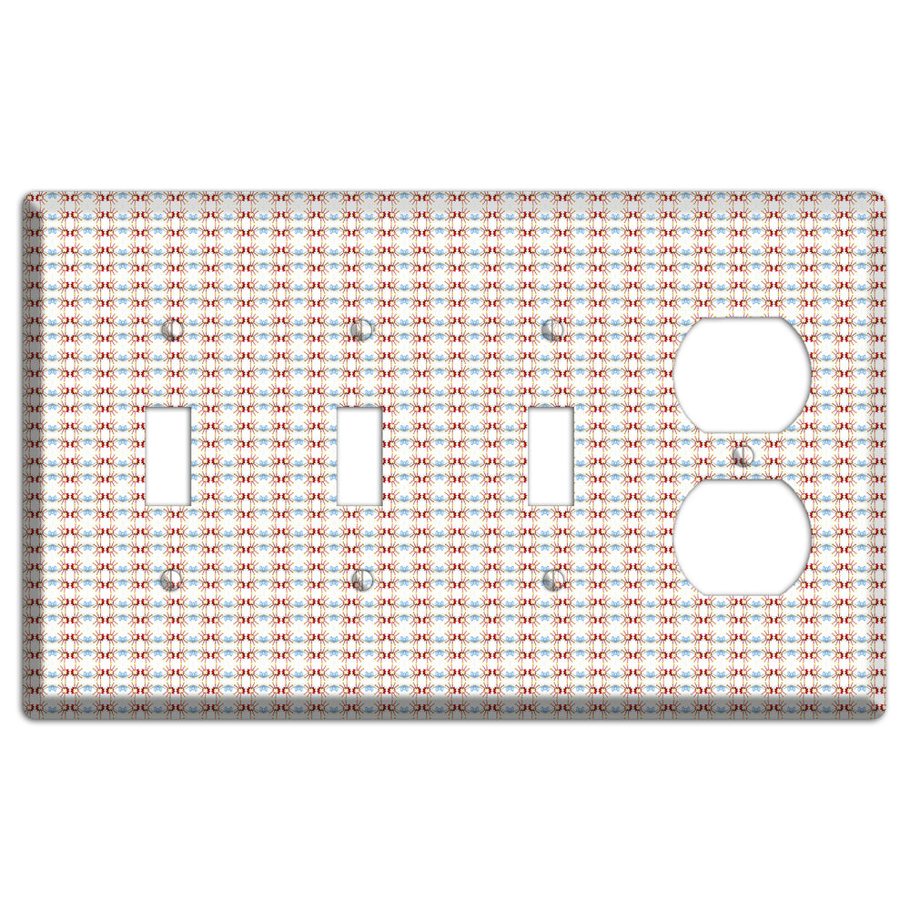 Off White with Red Blue Retro Tapestry 3 Toggle / Duplex Wallplate