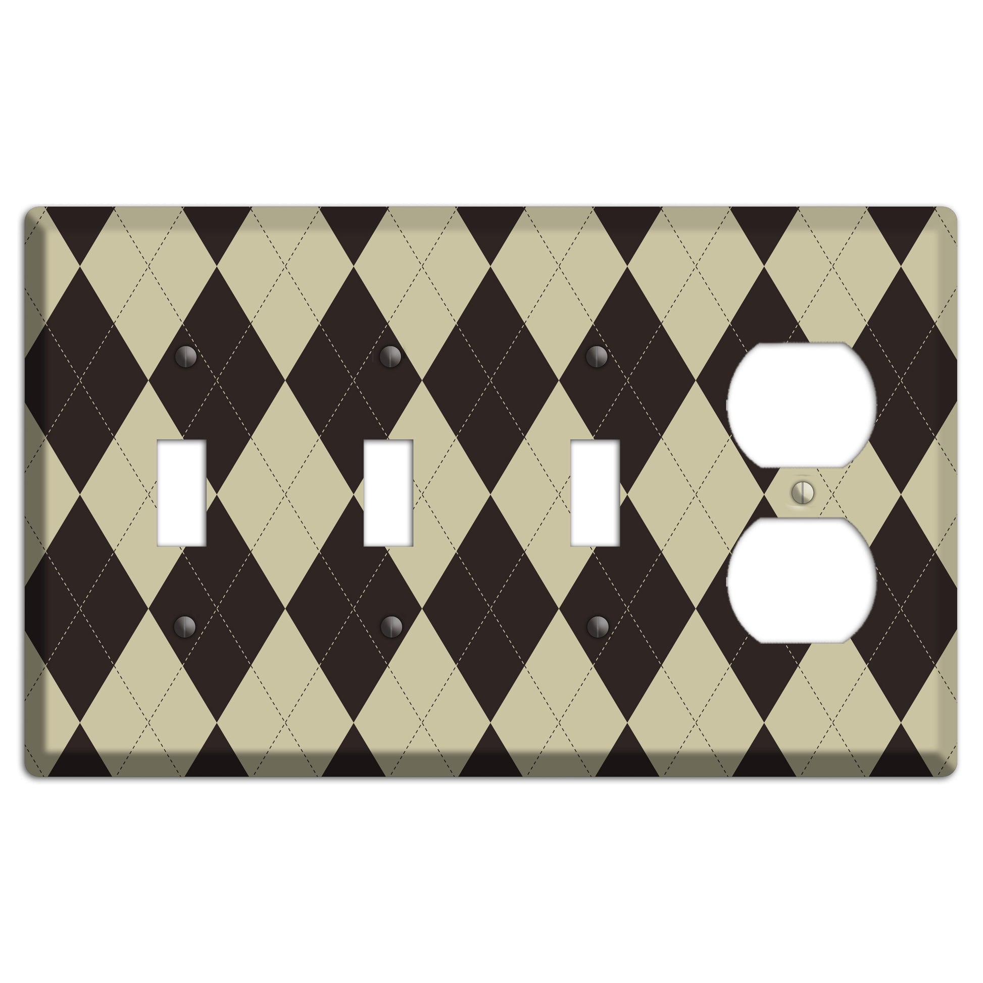 Beige and Black Argyle 3 Toggle / Duplex Wallplate