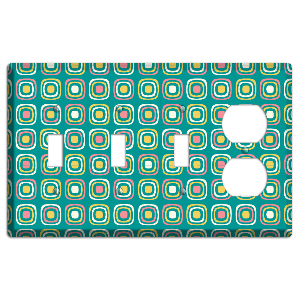 Mulri Teal Coral Lime Retro Squares 3 Toggle / Duplex Wallplate