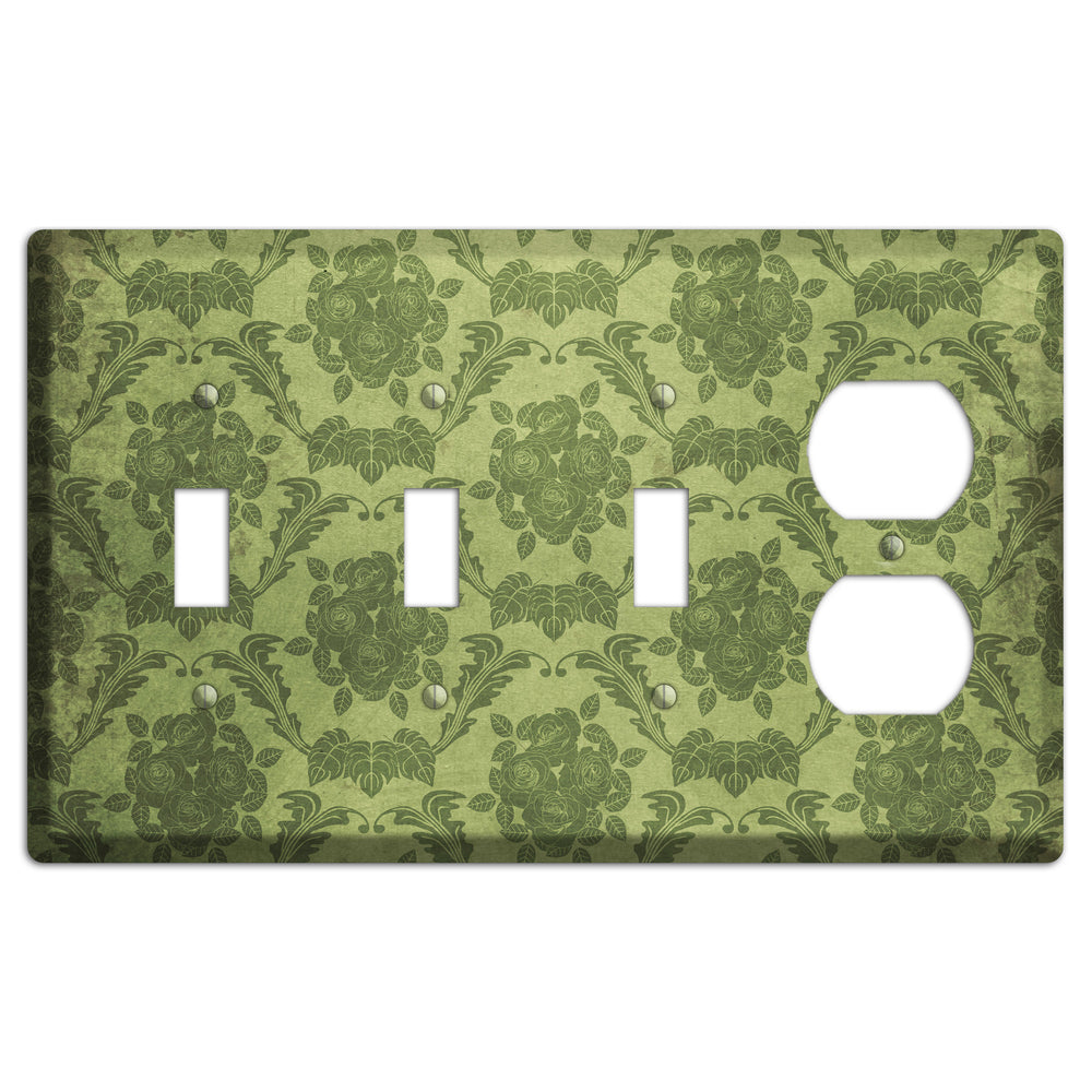 Green Smoke Vintage Rose Damask 3 Toggle / Duplex Wallplate