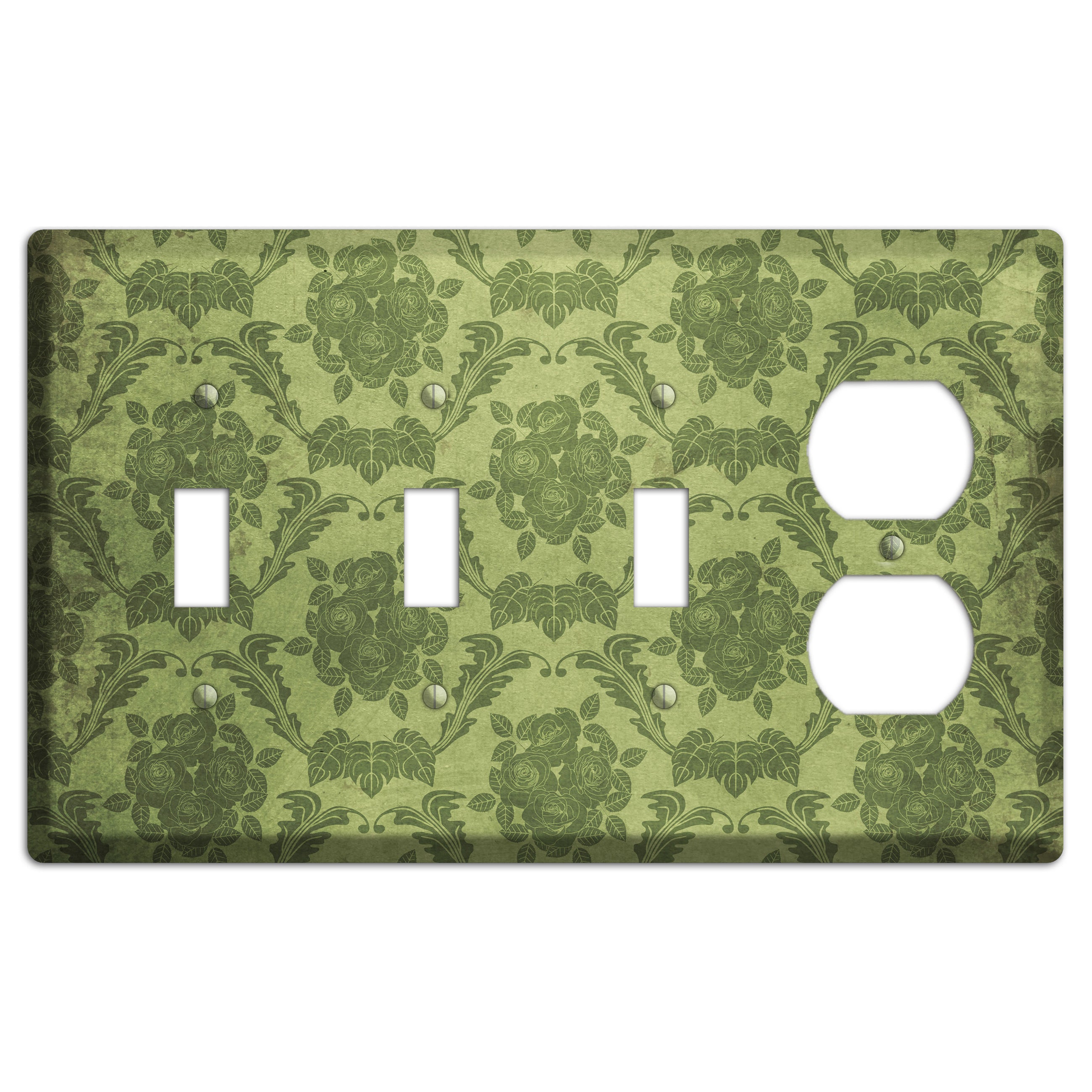 Green Smoke Vintage Rose Damask 3 Toggle / Duplex Wallplate