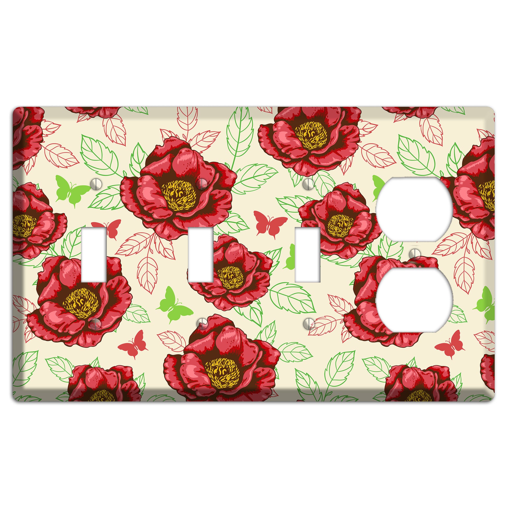 Red Peony Style B 3 Toggle / Duplex Wallplate