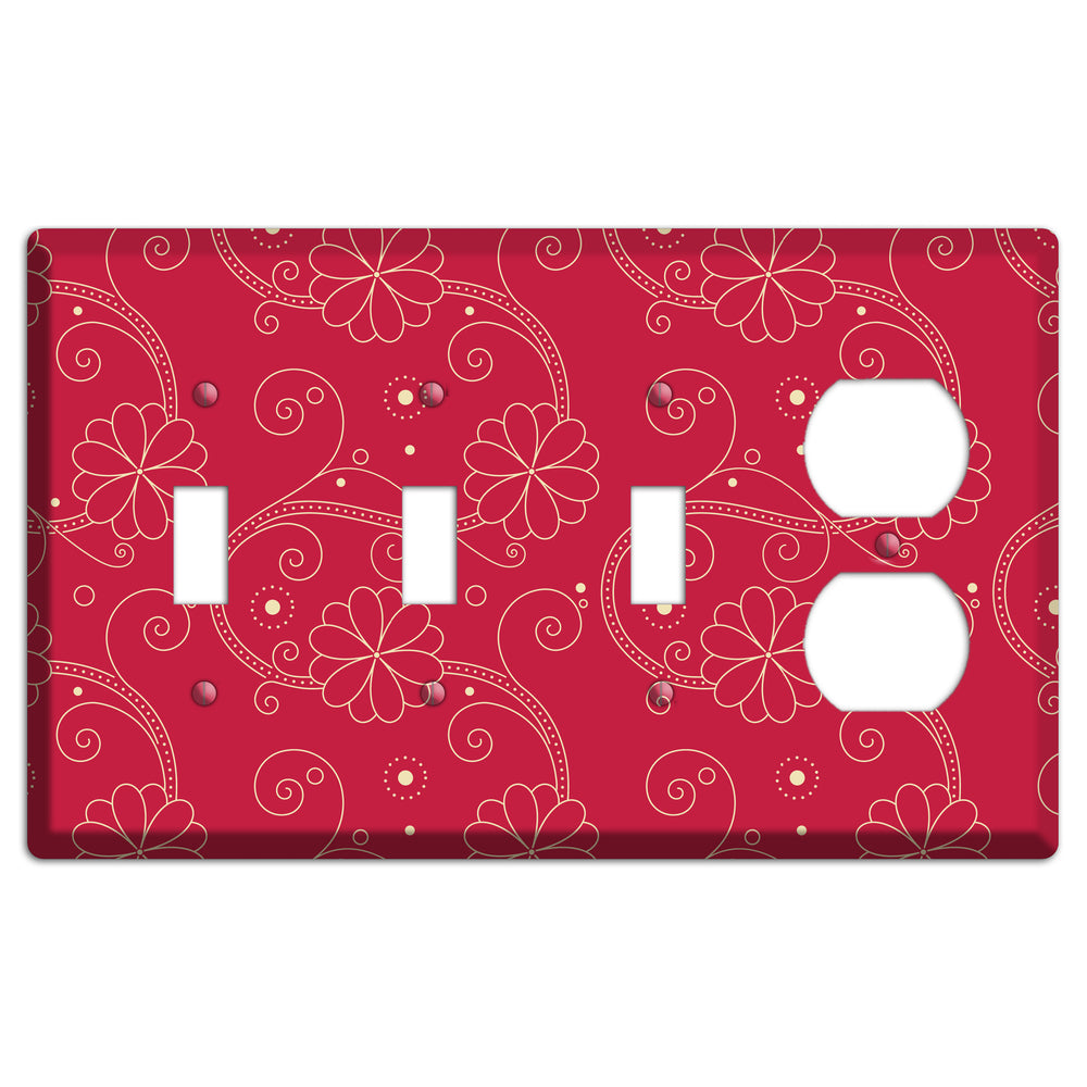 Red Floral Swirl 3 Toggle / Duplex Wallplate