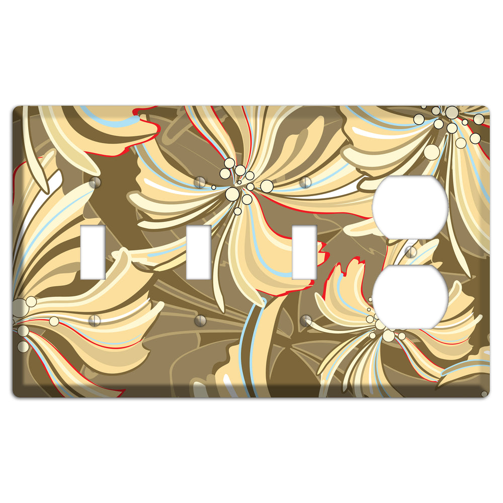 Brown Deco Blossoms 3 Toggle / Duplex Wallplate