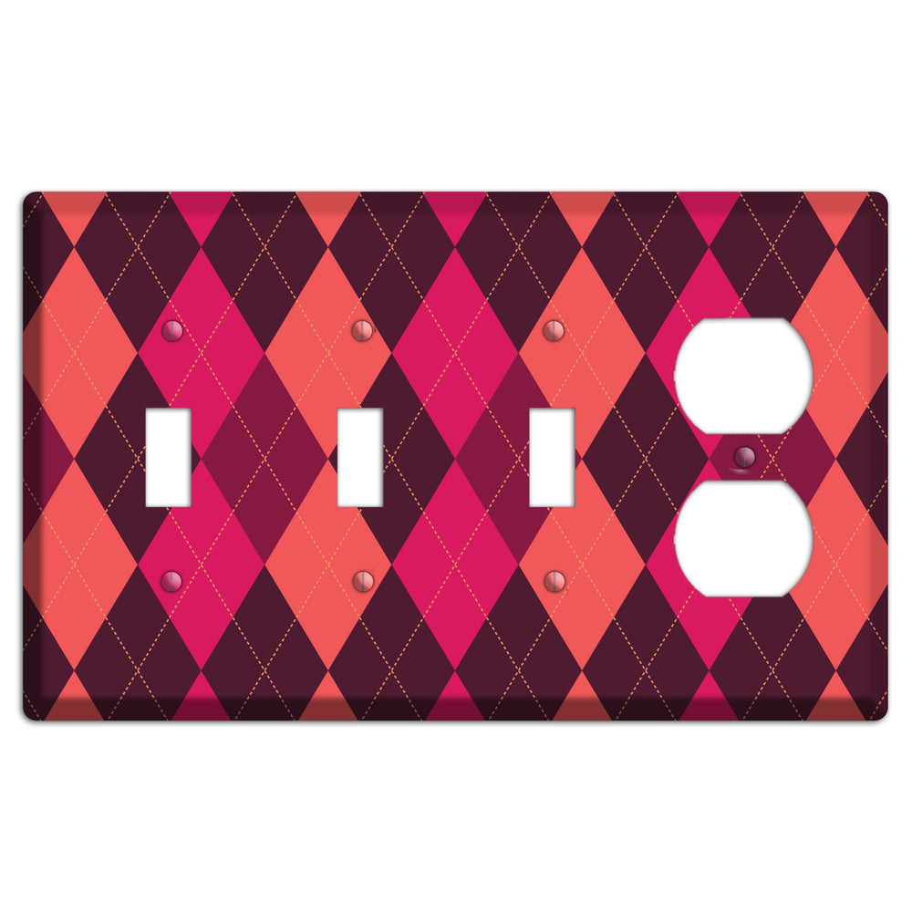 Orange and Pink Argyle 3 Toggle / Duplex Wallplate