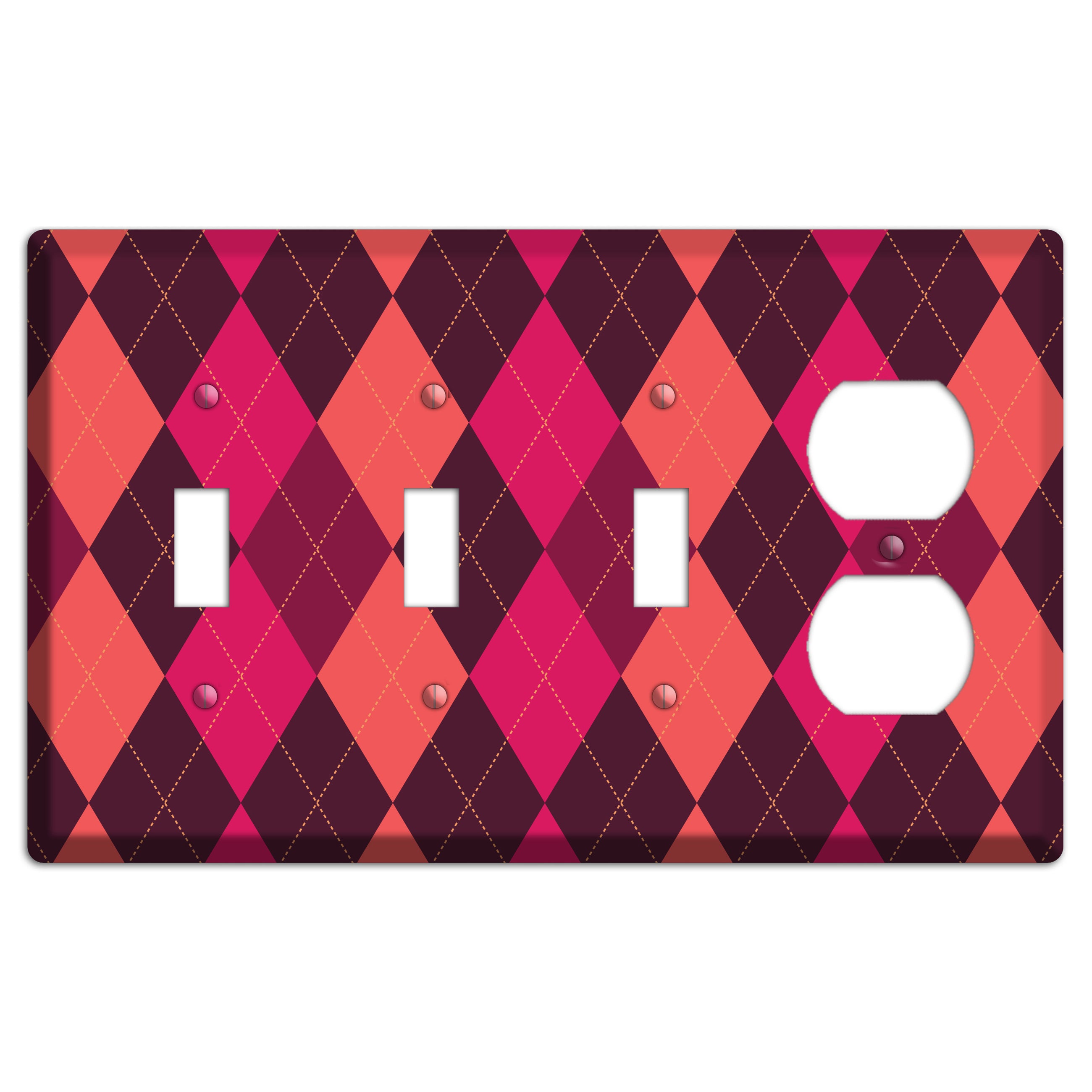 Orange and Pink Argyle 3 Toggle / Duplex Wallplate