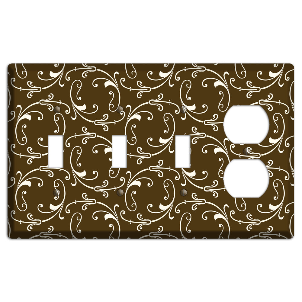 Brown Victorian Sprig 3 Toggle / Duplex Wallplate