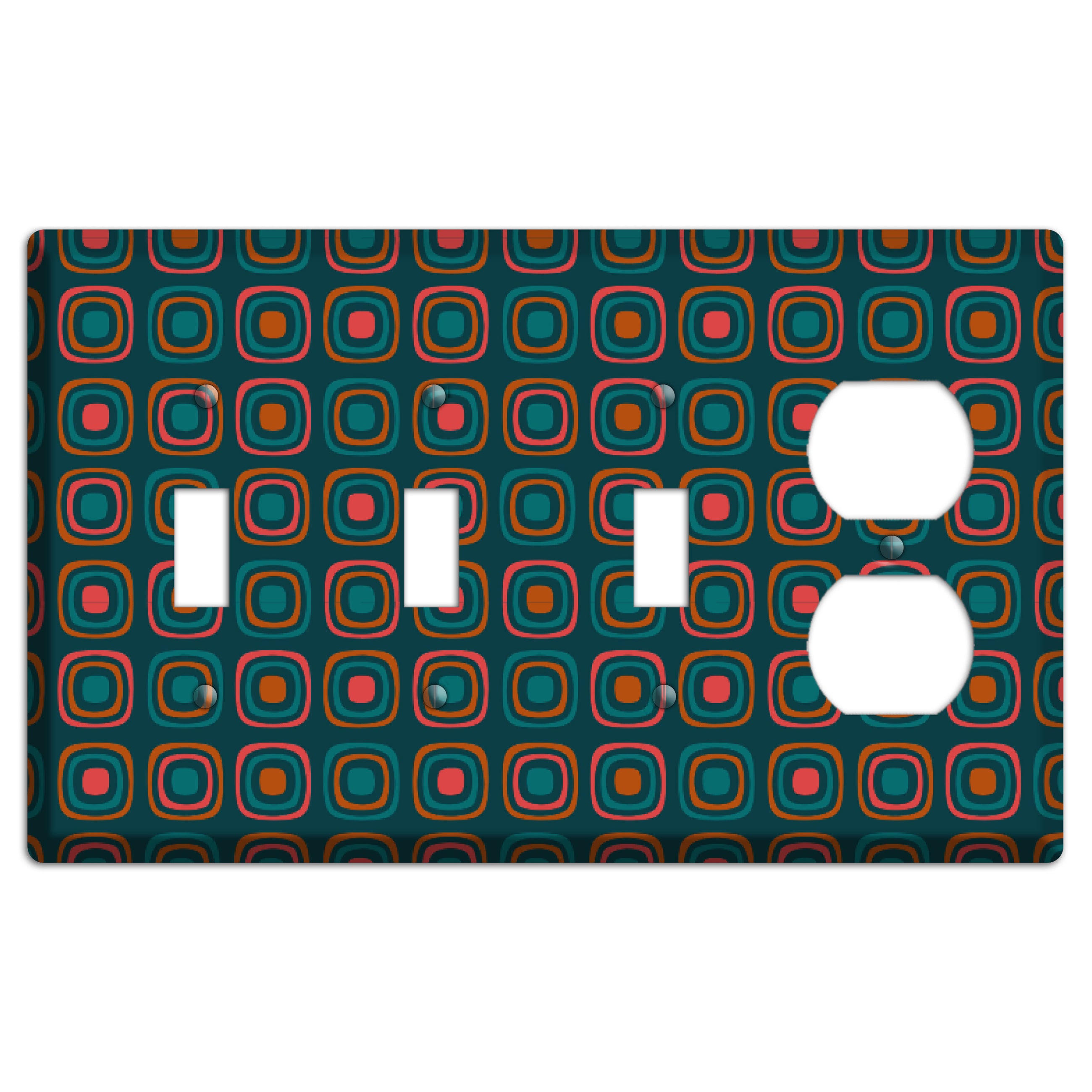 Teal and Pink Rounded Squares 3 Toggle / Duplex Wallplate