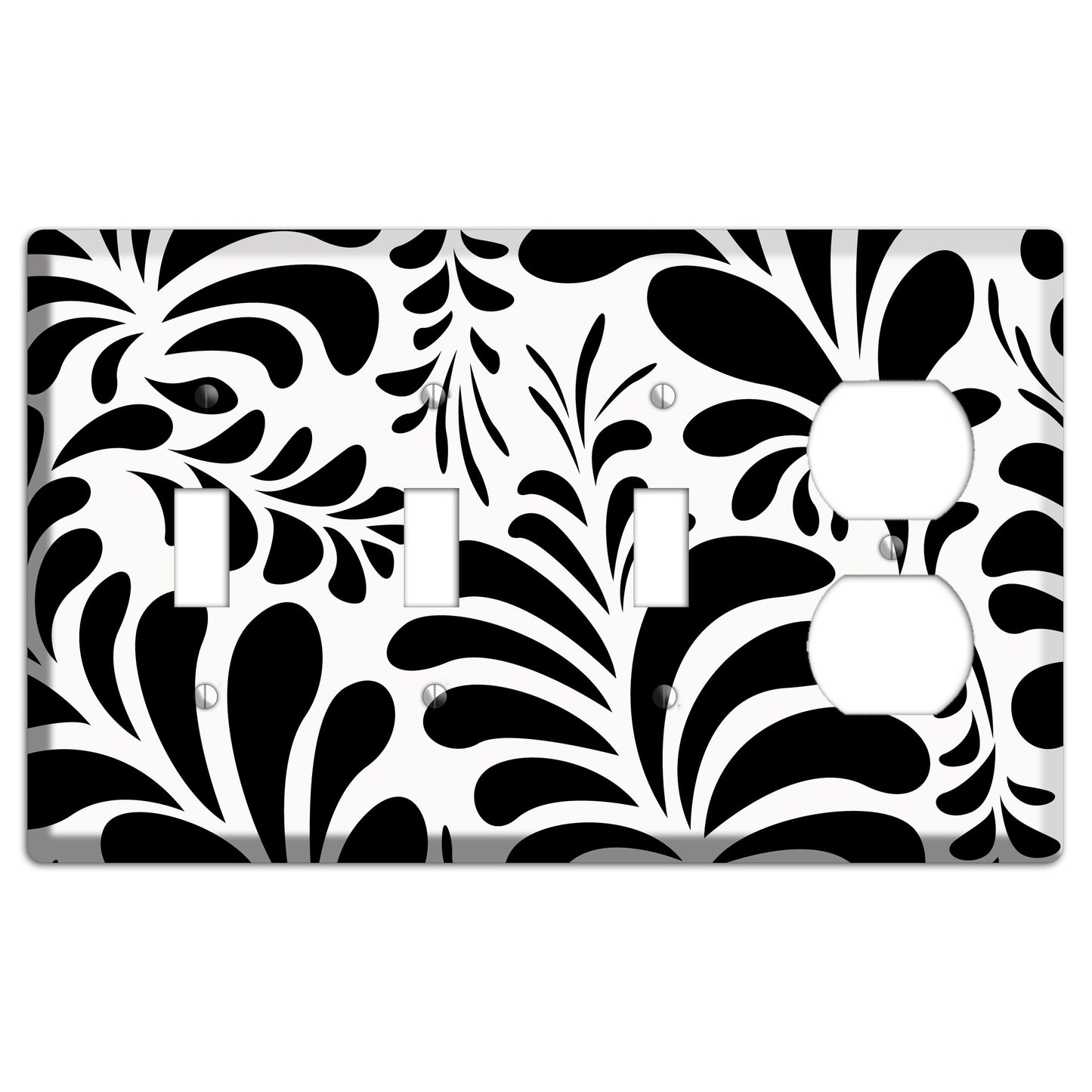 White with Black Herati 3 Toggle / Duplex Wallplate