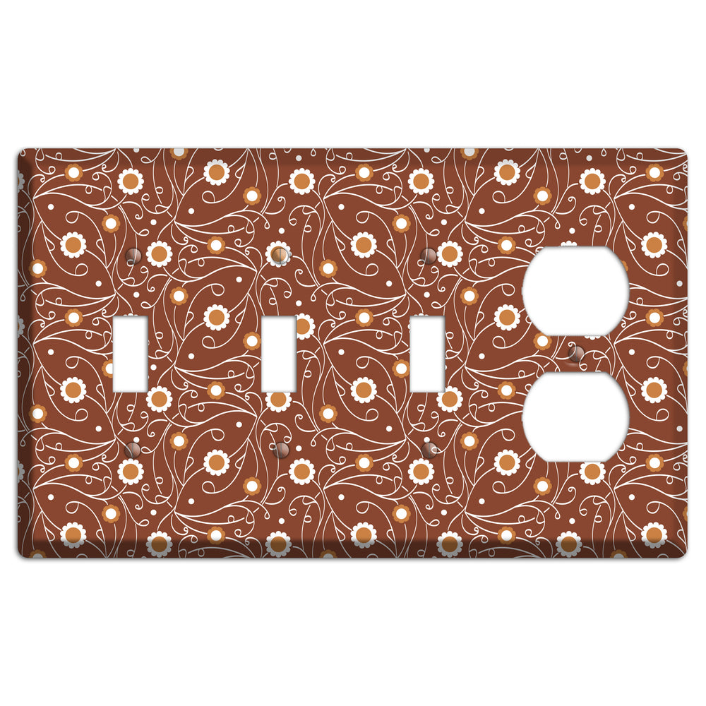 Brown Vine Floral 3 Toggle / Duplex Wallplate