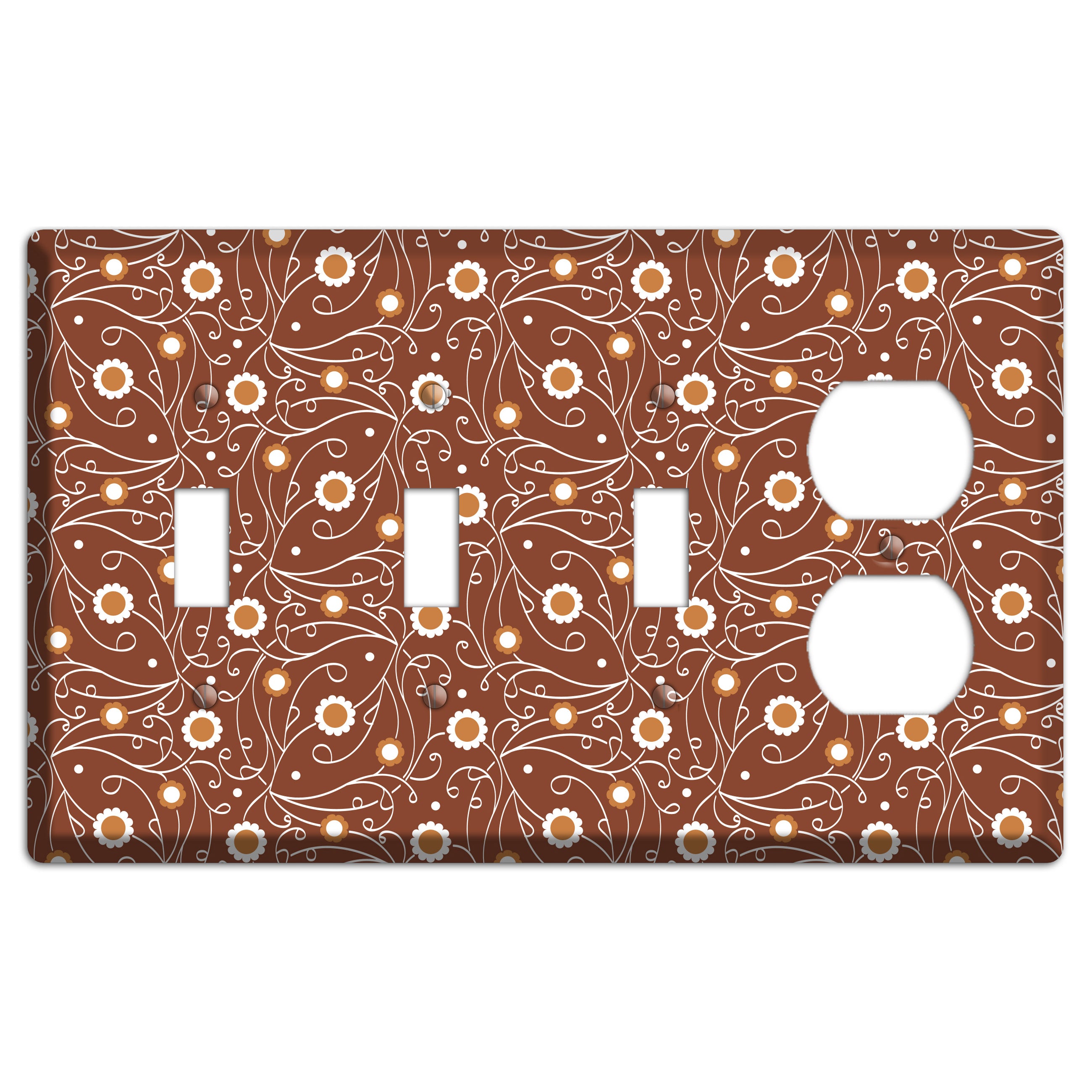 Brown Vine Floral 3 Toggle / Duplex Wallplate