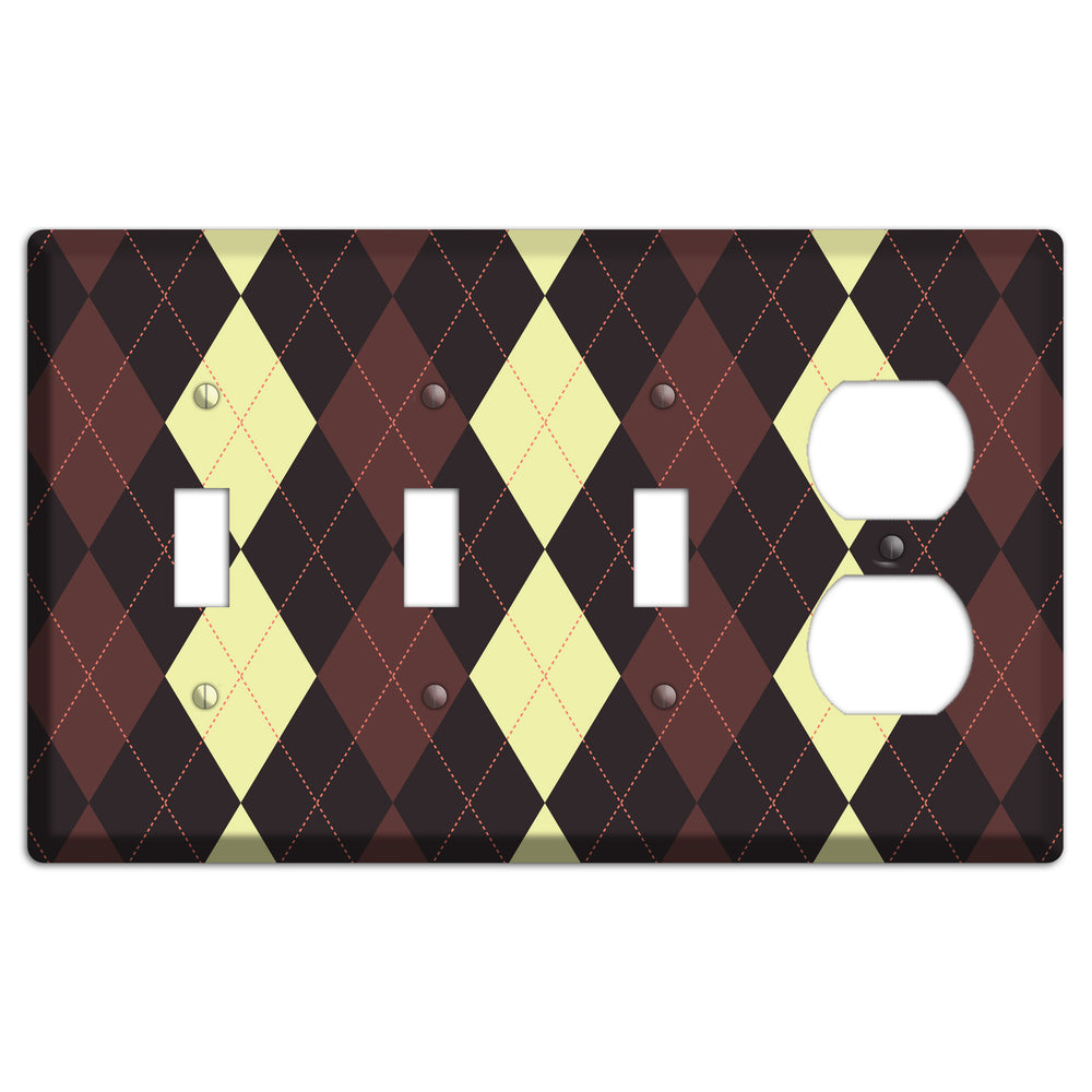 Maroon and Yellow Argyle 3 Toggle / Duplex Wallplate