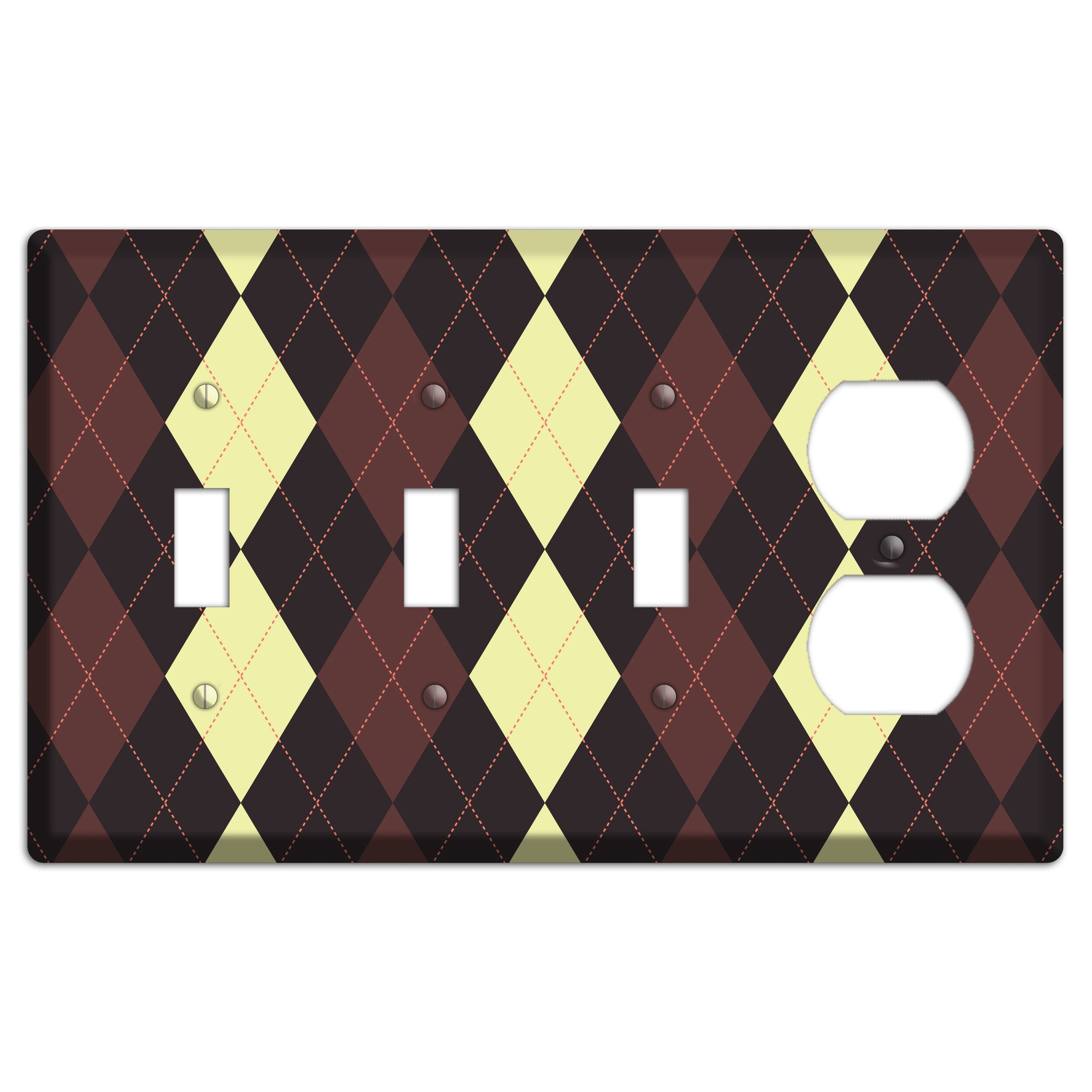 Maroon and Yellow Argyle 3 Toggle / Duplex Wallplate
