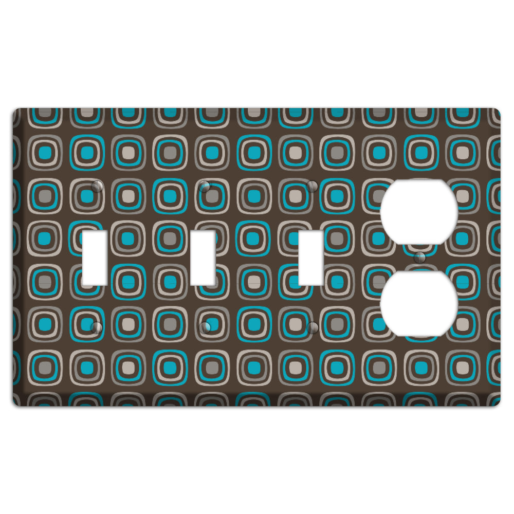 Brown and Blue Rounded Squares 3 Toggle / Duplex Wallplate