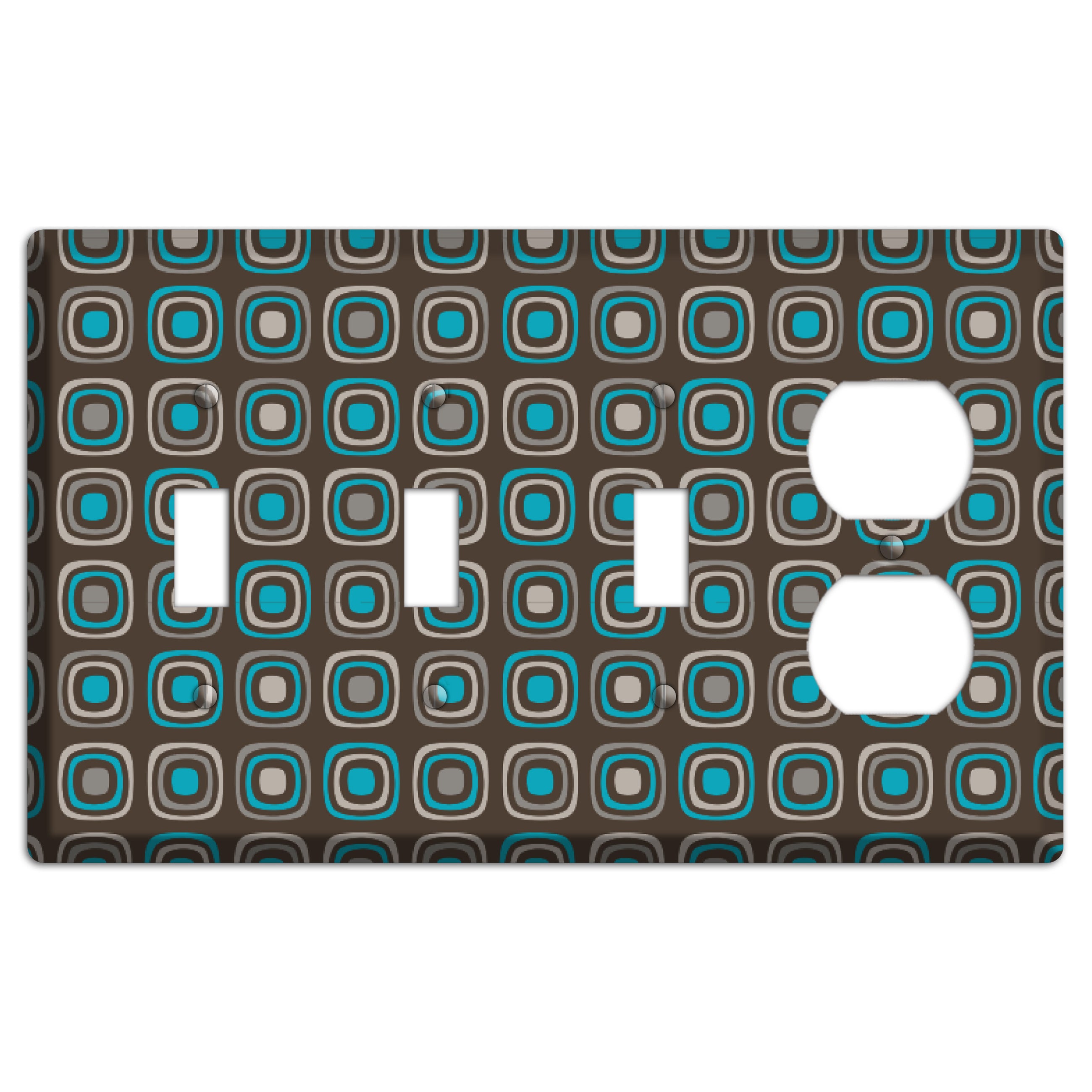 Brown and Blue Rounded Squares 3 Toggle / Duplex Wallplate