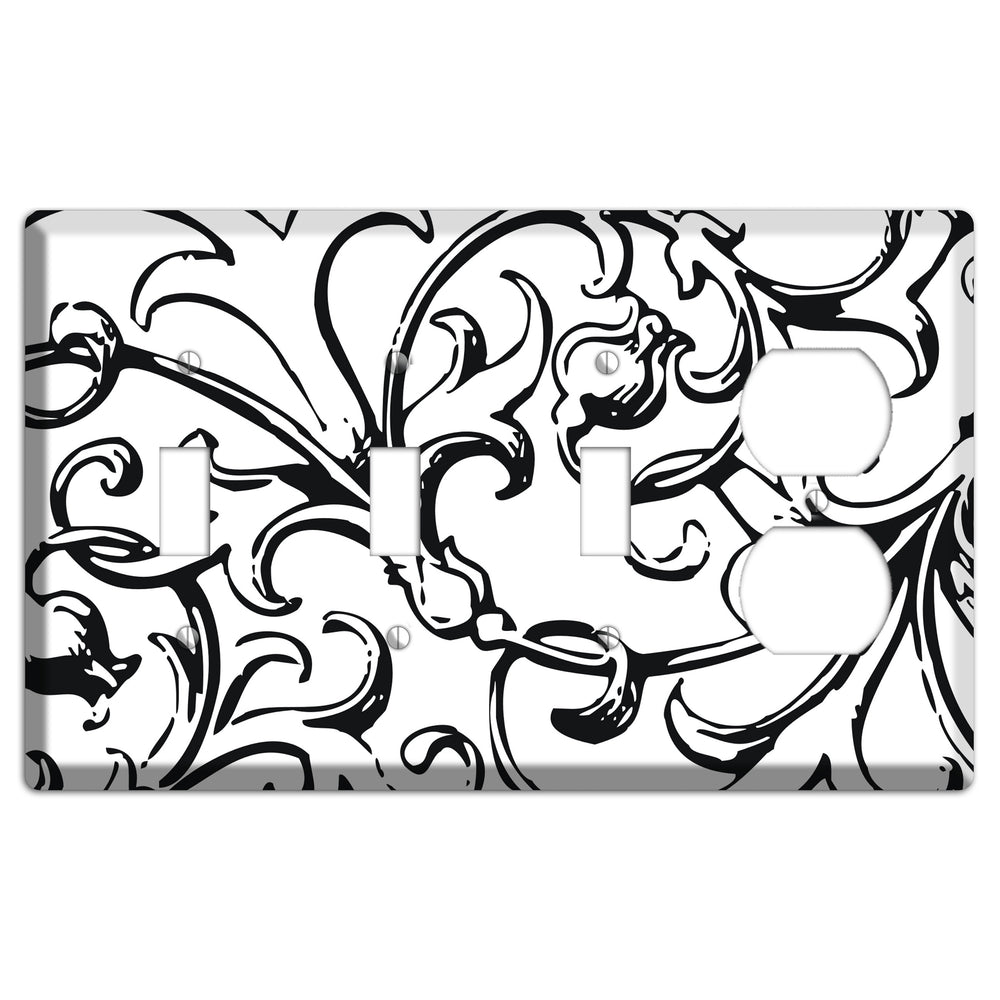 Victorian Black and White 3 Toggle / Duplex Wallplate