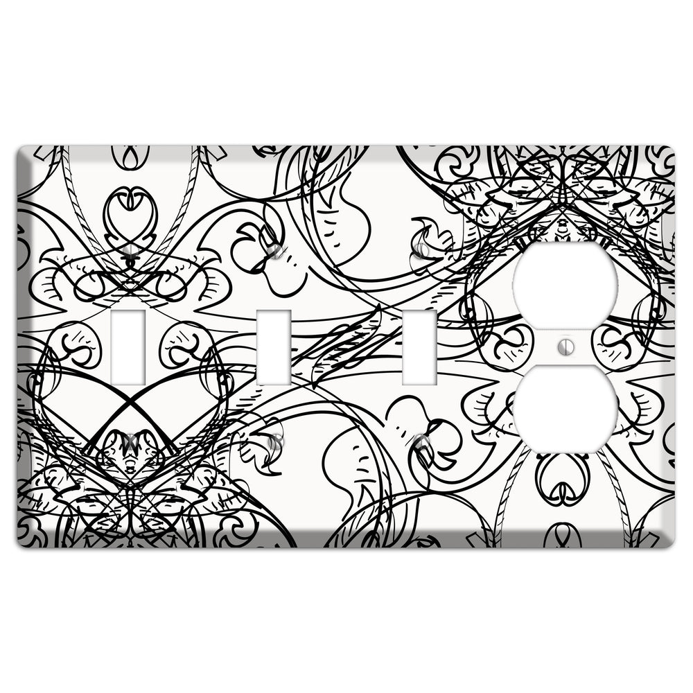 White Deco Sketch 3 Toggle / Duplex Wallplate