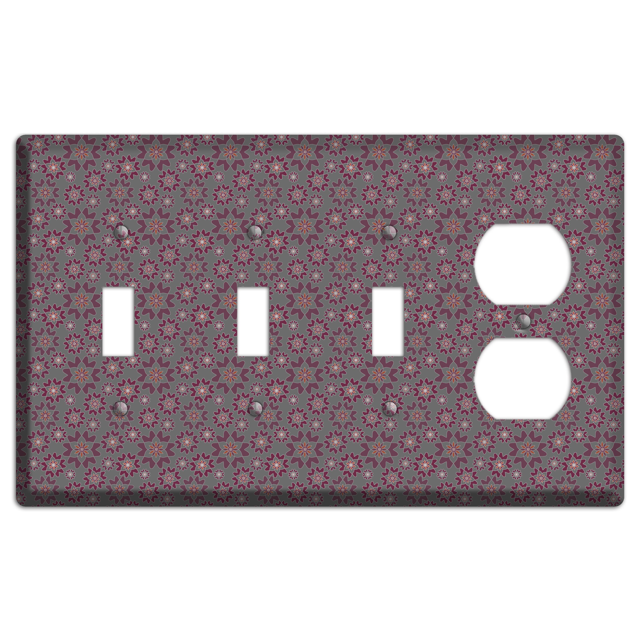 Grey with Tiny Burgundy Retro Suzani 2 3 Toggle / Duplex Wallplate