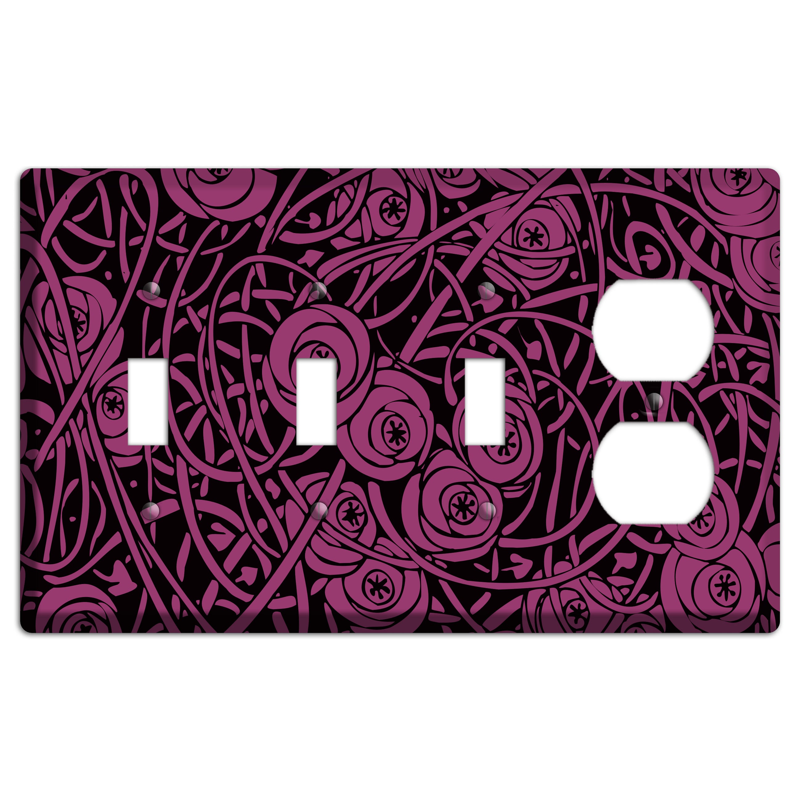 Fuschia Deco Floral 3 Toggle / Duplex Wallplate