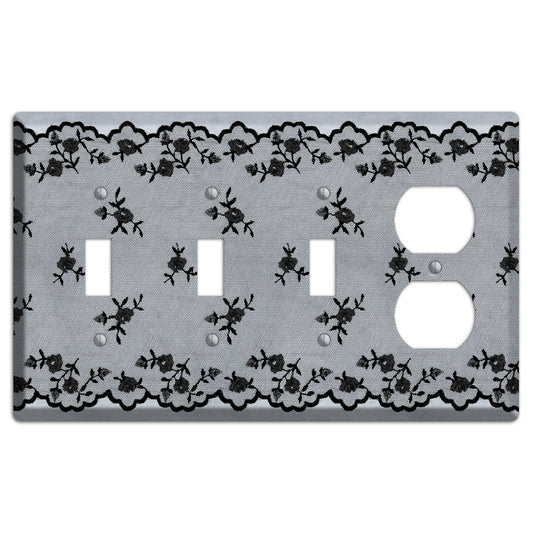 Embroidered Floral Gray 3 Toggle / Duplex Wallplate