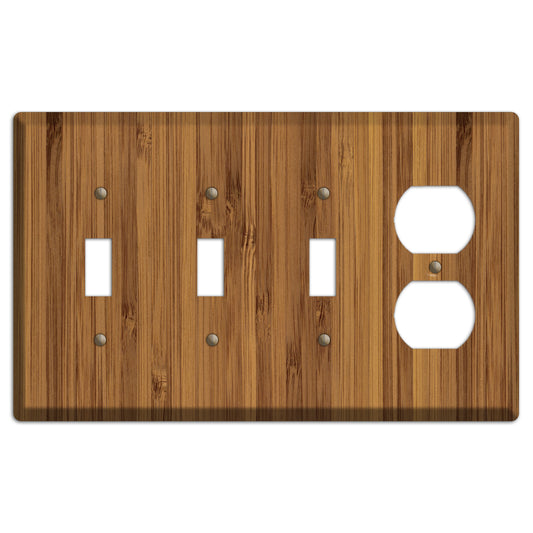 Caramel Bamboo Wood 3 Toggle / Duplex Outlet Cover Plate