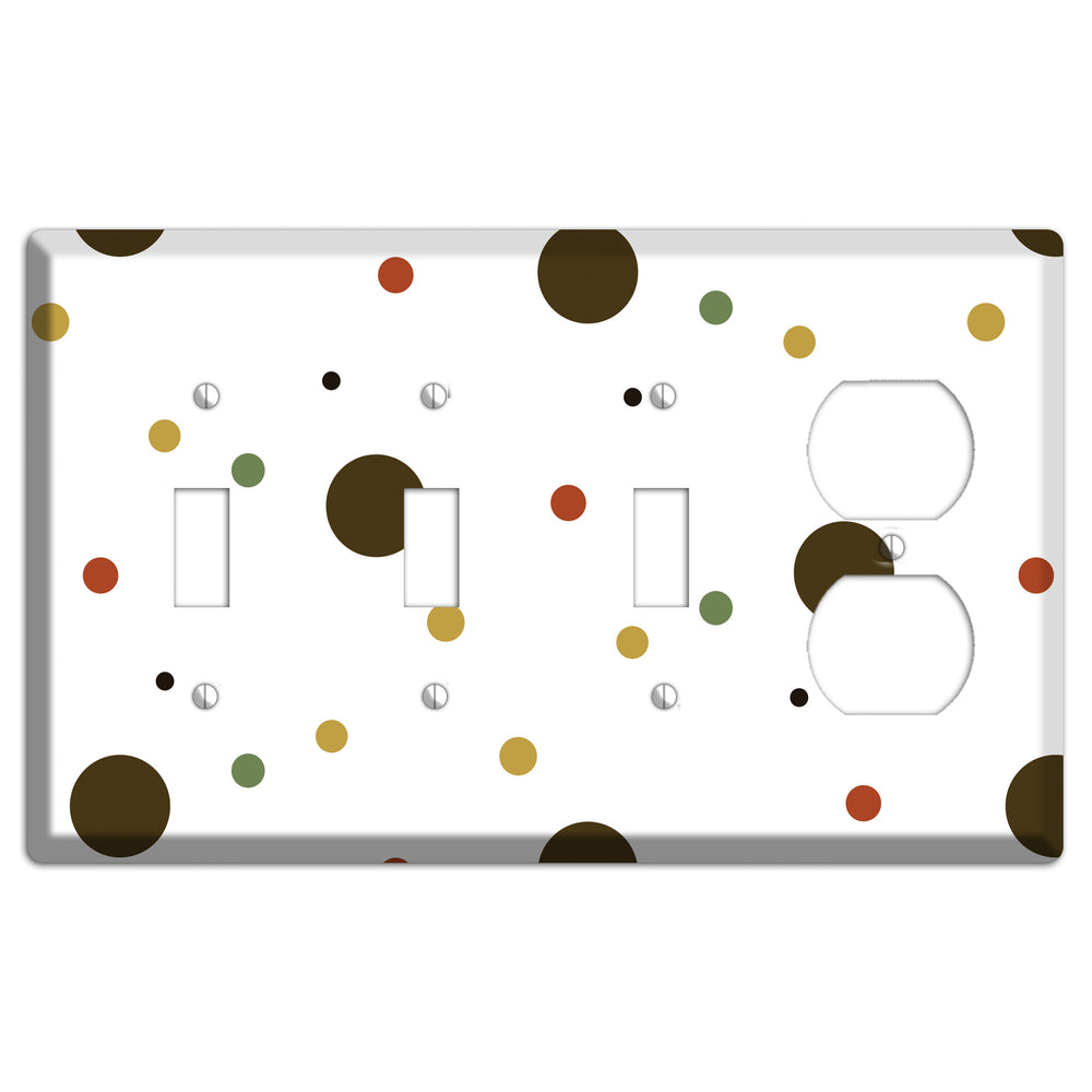 White with Multi Brown Multi Medium Dots 3 Toggle / Duplex Wallplate