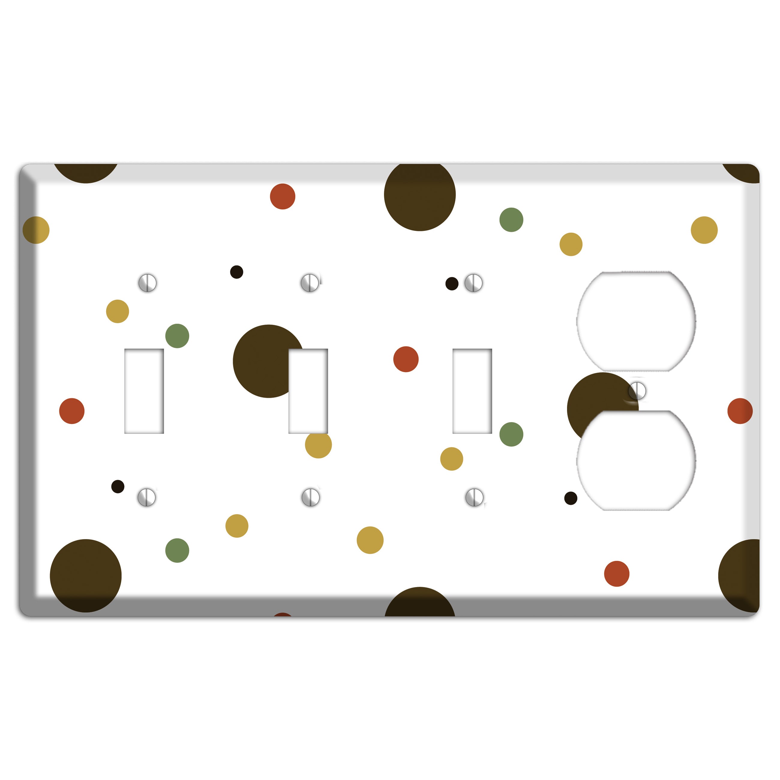 White with Multi Brown Multi Medium Dots 3 Toggle / Duplex Wallplate