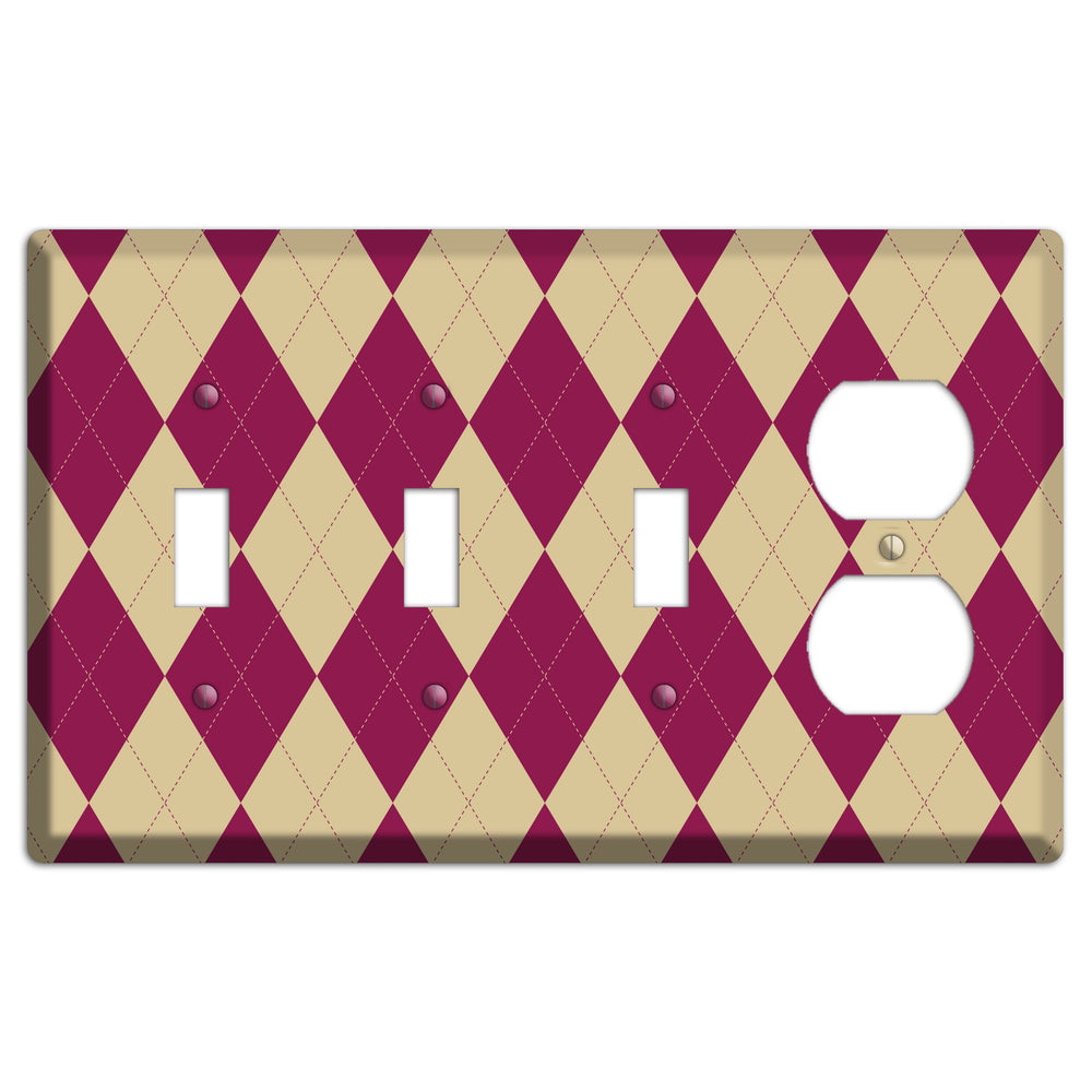 Red and Tan Argyle 3 Toggle / Duplex Wallplate