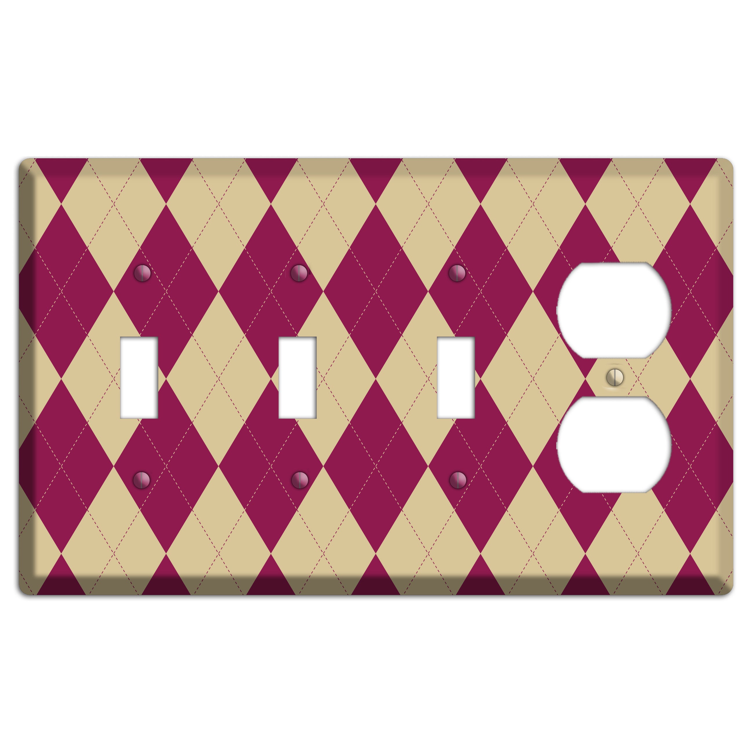 Red and Tan Argyle 3 Toggle / Duplex Wallplate