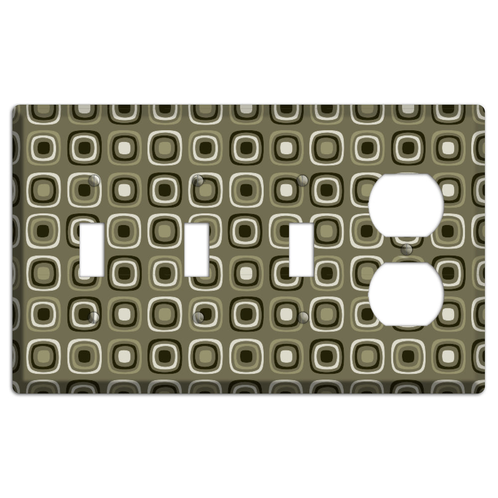 Multi Olive and Brown Retro Squares 3 Toggle / Duplex Wallplate