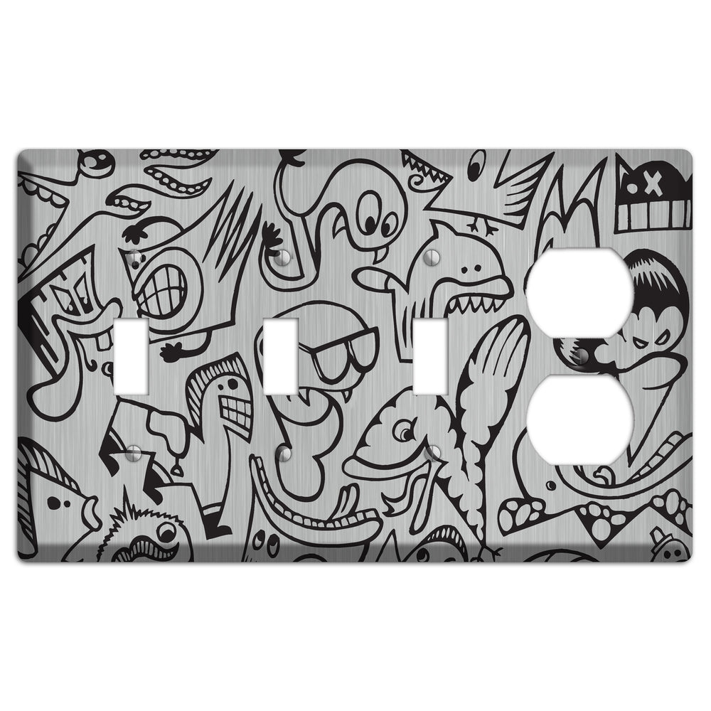 Whimsical Faces 1 Stainless Steel 3 Toggle / Duplex Wallplate