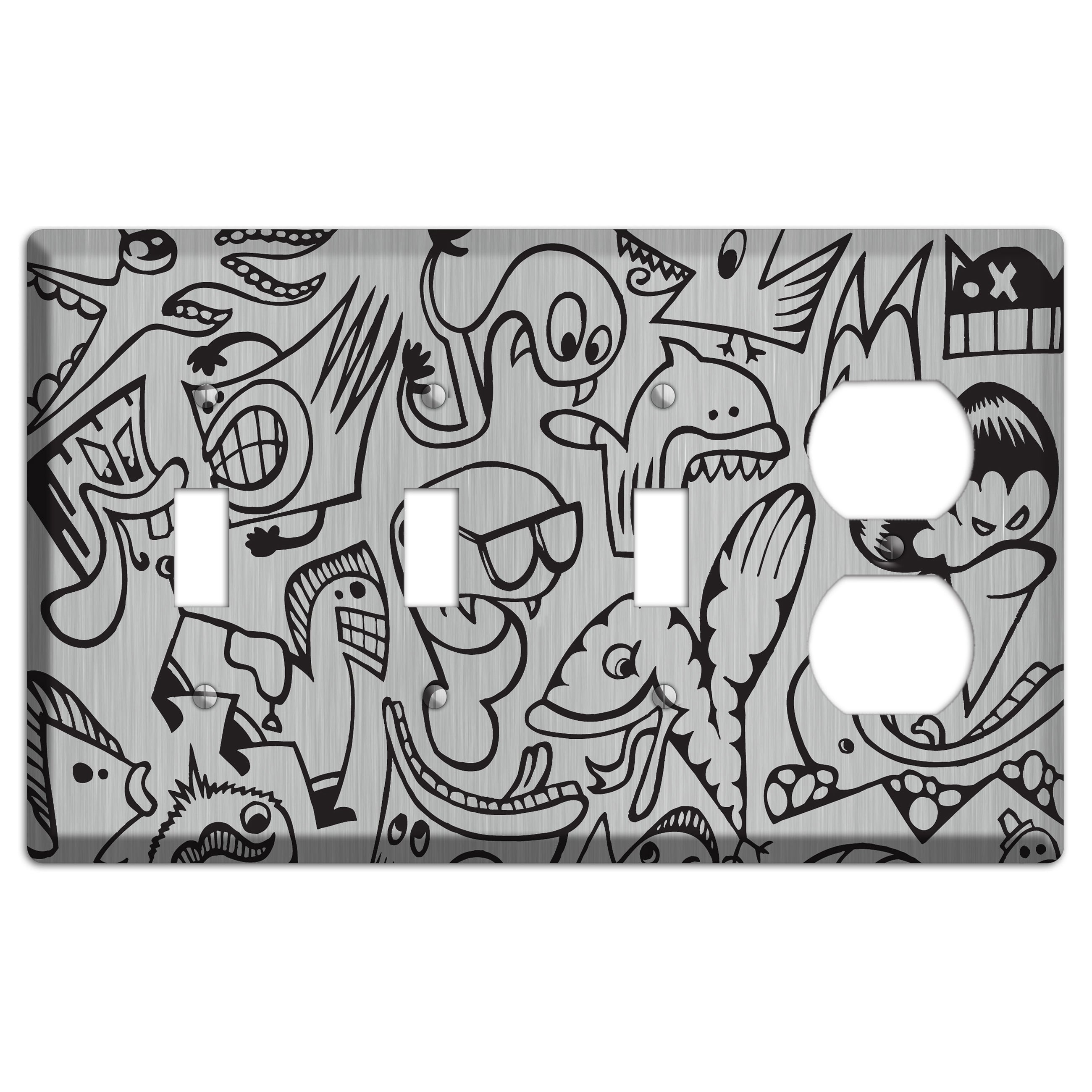 Whimsical Faces 1  Stainless 3 Toggle / Duplex Wallplate