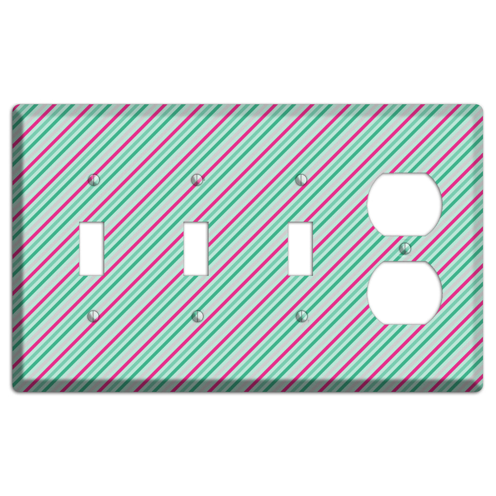 Grey Fuschia and Multi Aqua Angled Stripes 3 Toggle / Duplex Wallplate