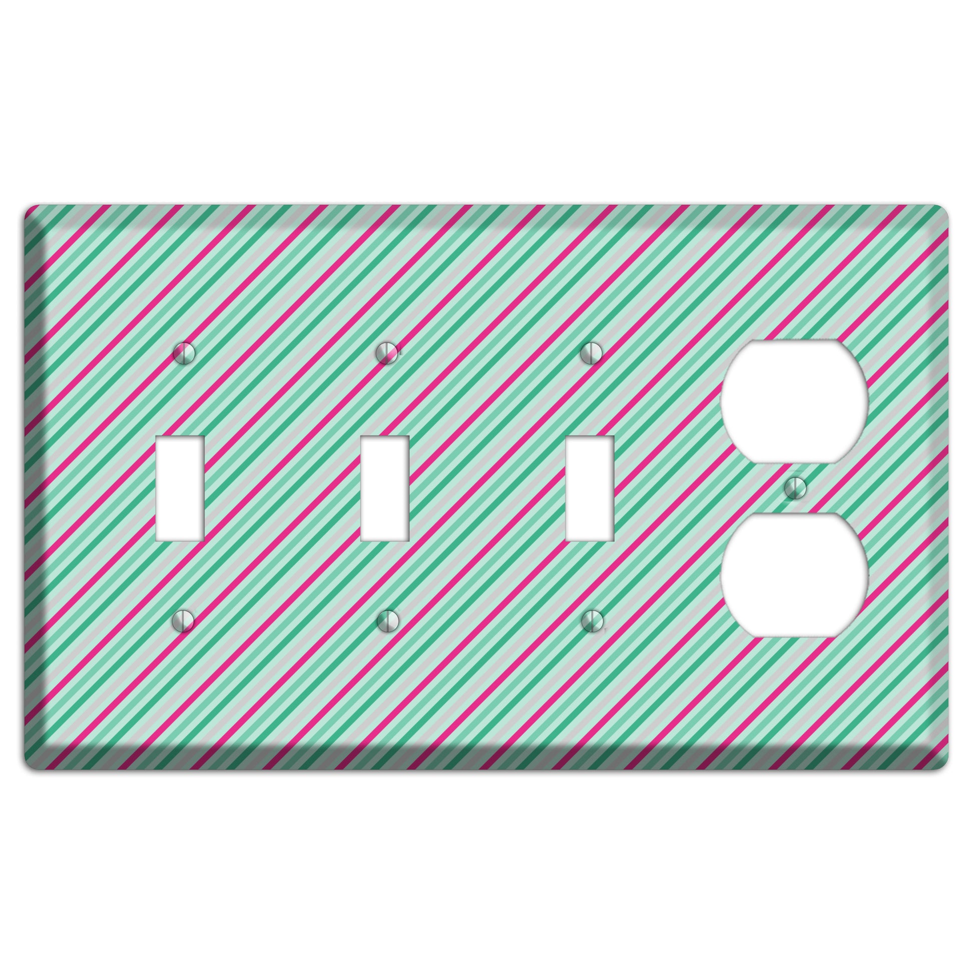 Grey Fuschia and Multi Aqua Angled Stripes 3 Toggle / Duplex Wallplate