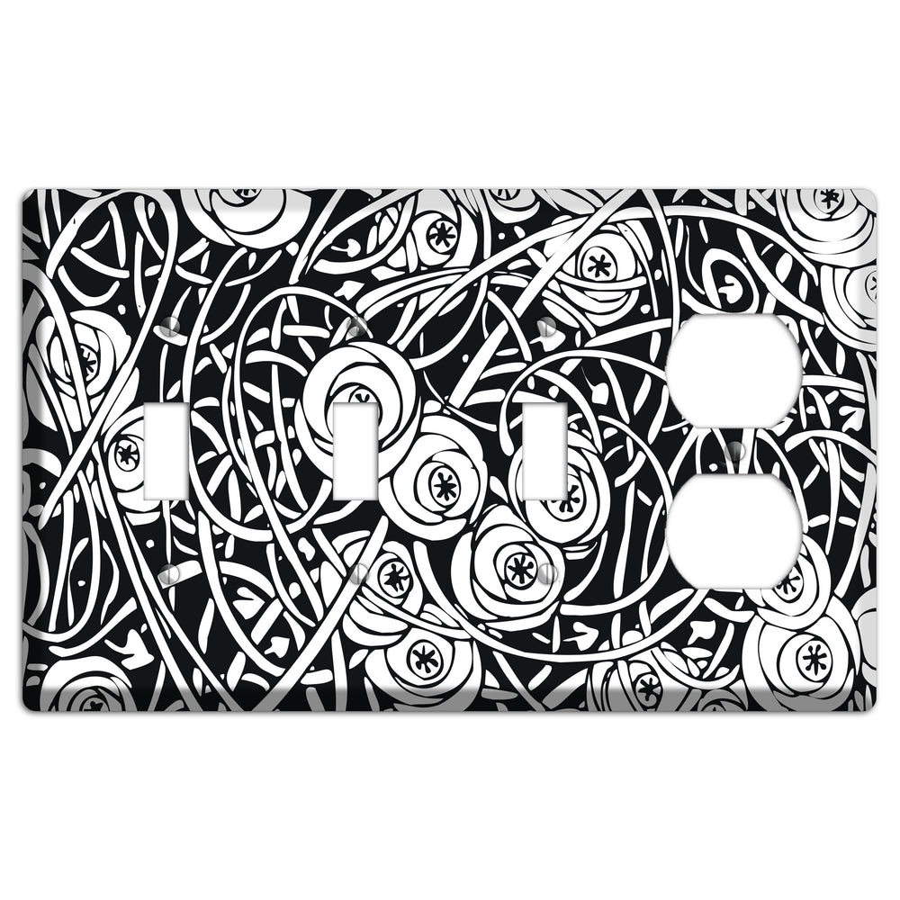 Black and White Deco Floral 3 Toggle / Duplex Wallplate