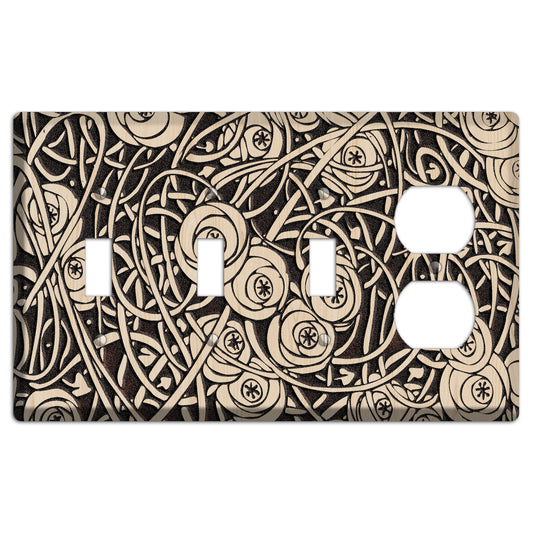 Deco Floral Wood Lasered 3 Toggle / Duplex Wallplate