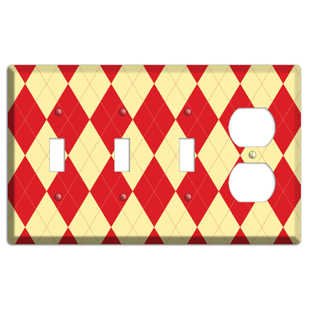 Orange and Yellow Argyle 3 Toggle / Duplex Wallplate