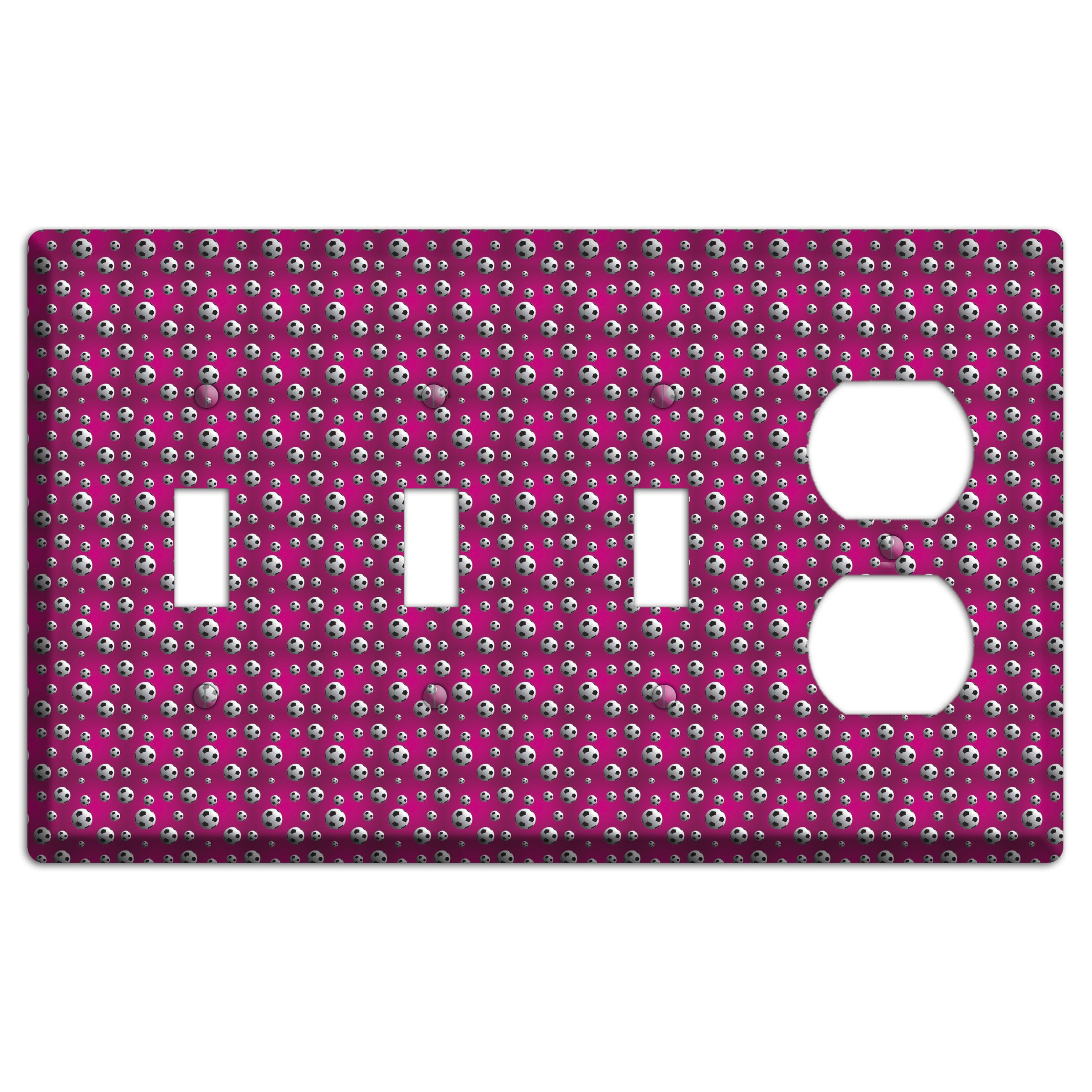 Fuschia with Soccer Balls 3 Toggle / Duplex Wallplate