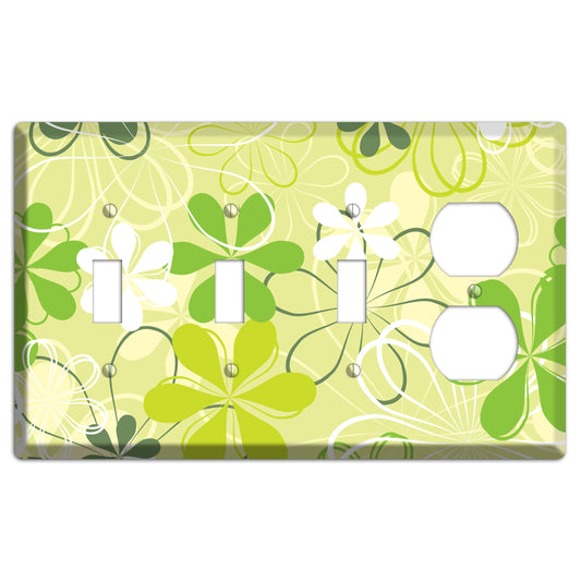 Green Retro Flowers 3 Toggle / Duplex Wallplate