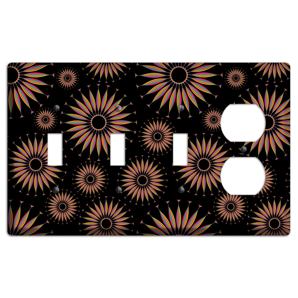 Black with Multi Suzani 3 Toggle / Duplex Wallplate