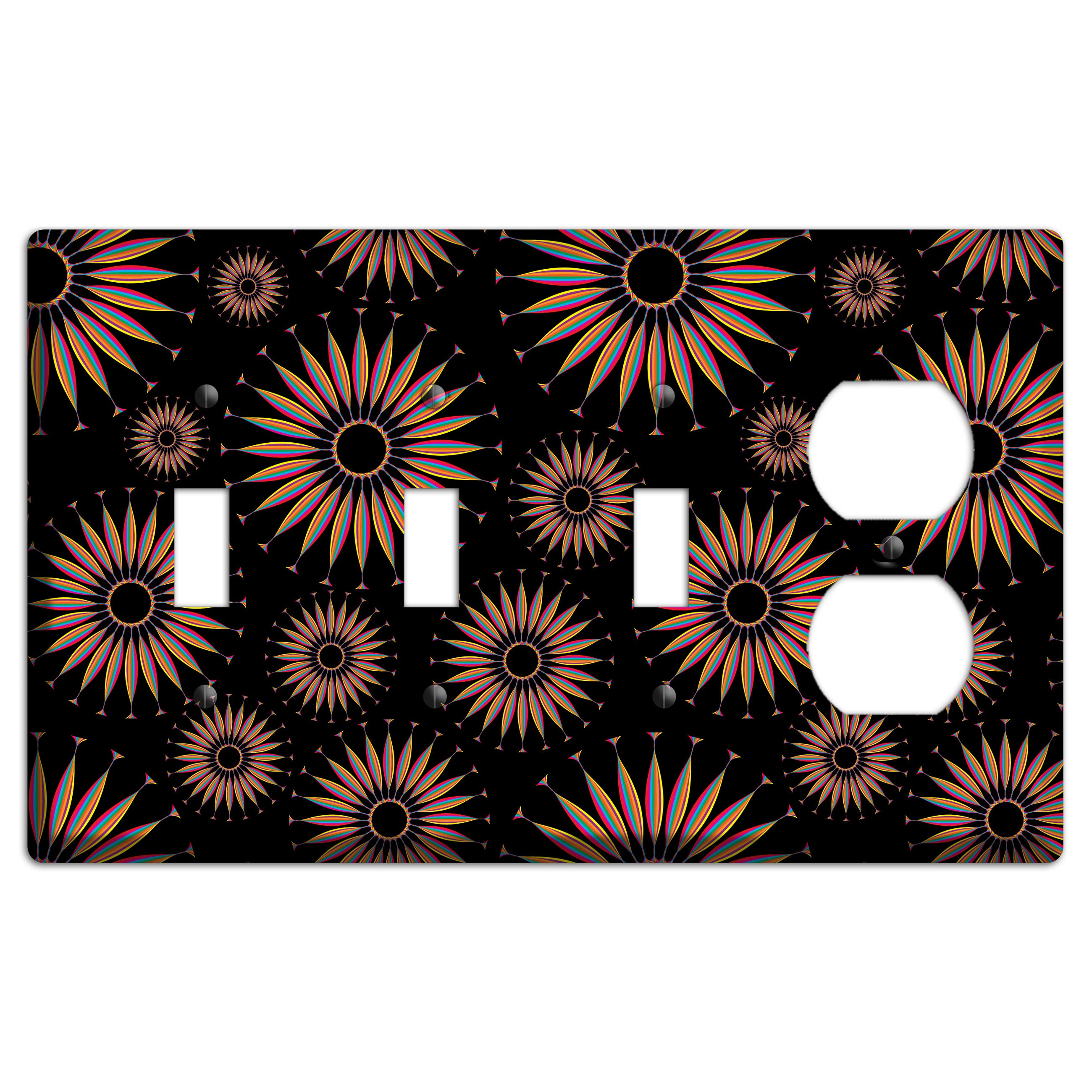 Black with Multi Suzani 3 Toggle / Duplex Wallplate