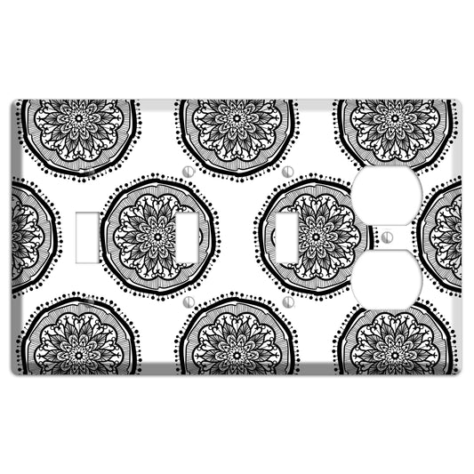 Mandala Black and White Style R Cover Plates 3 Toggle / Duplex Wallplate