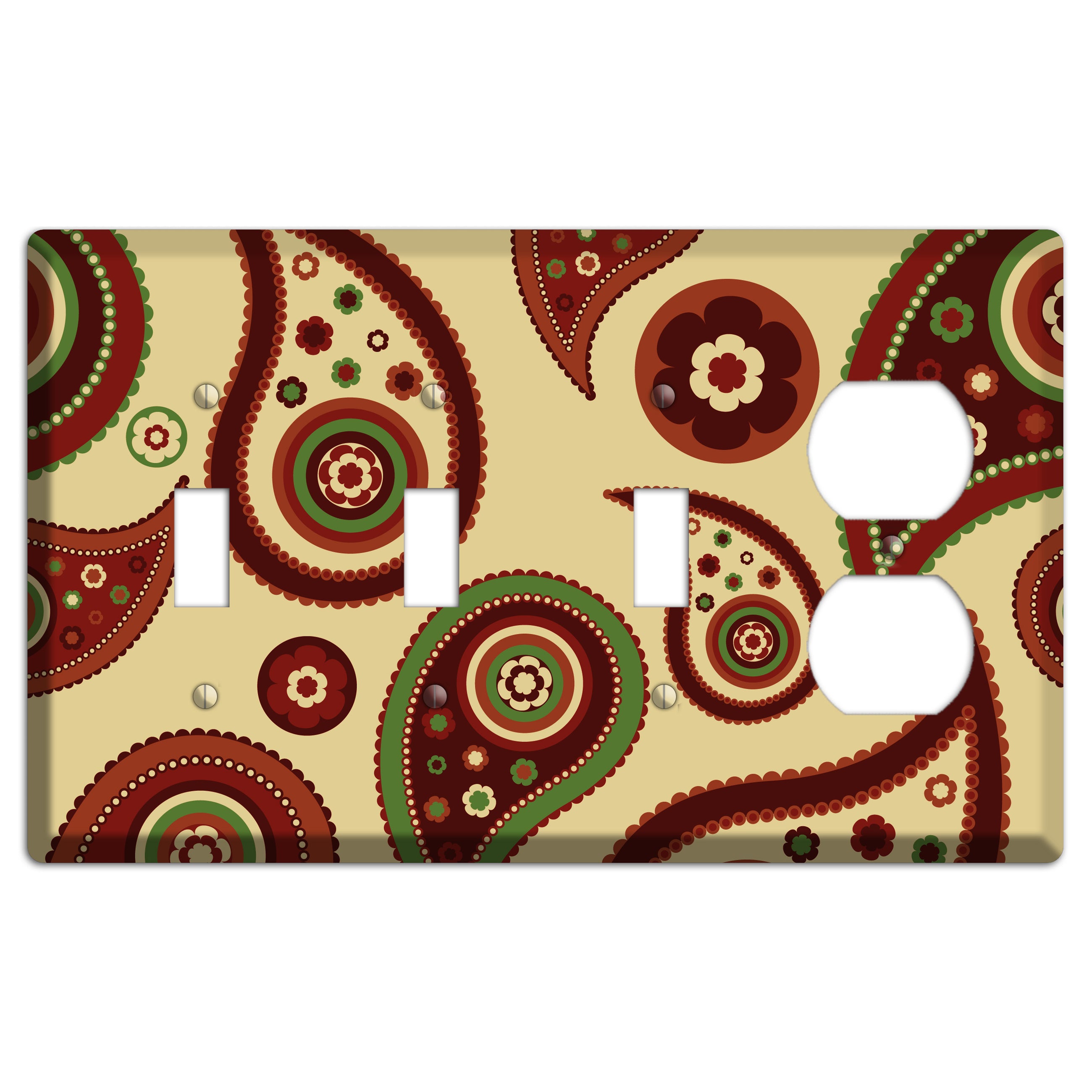 Beige Paisley 3 Toggle / Duplex Wallplate