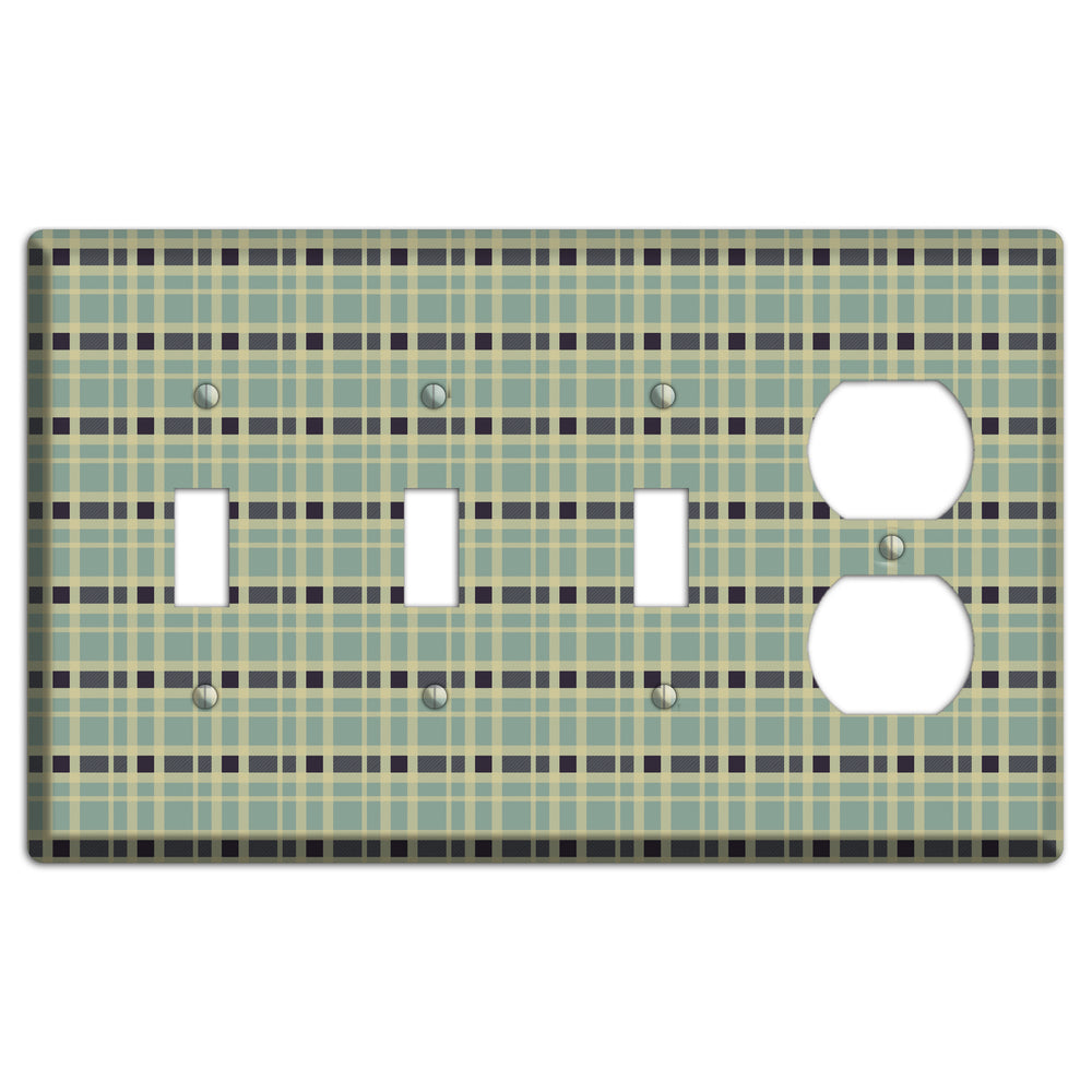 Sage and Black Plaid 3 Toggle / Duplex Wallplate