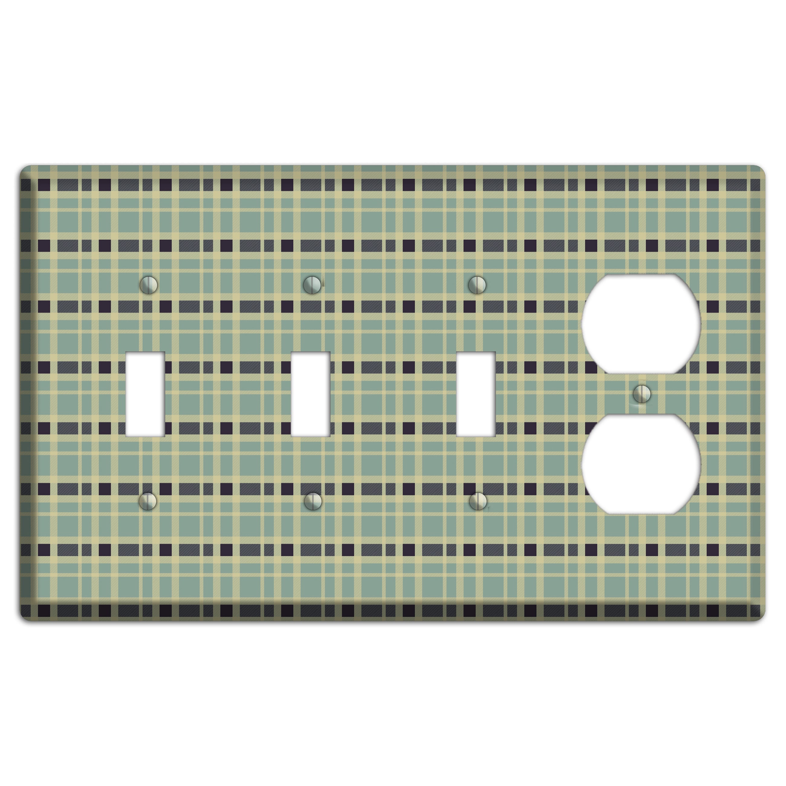 Sage and Black Plaid 3 Toggle / Duplex Wallplate