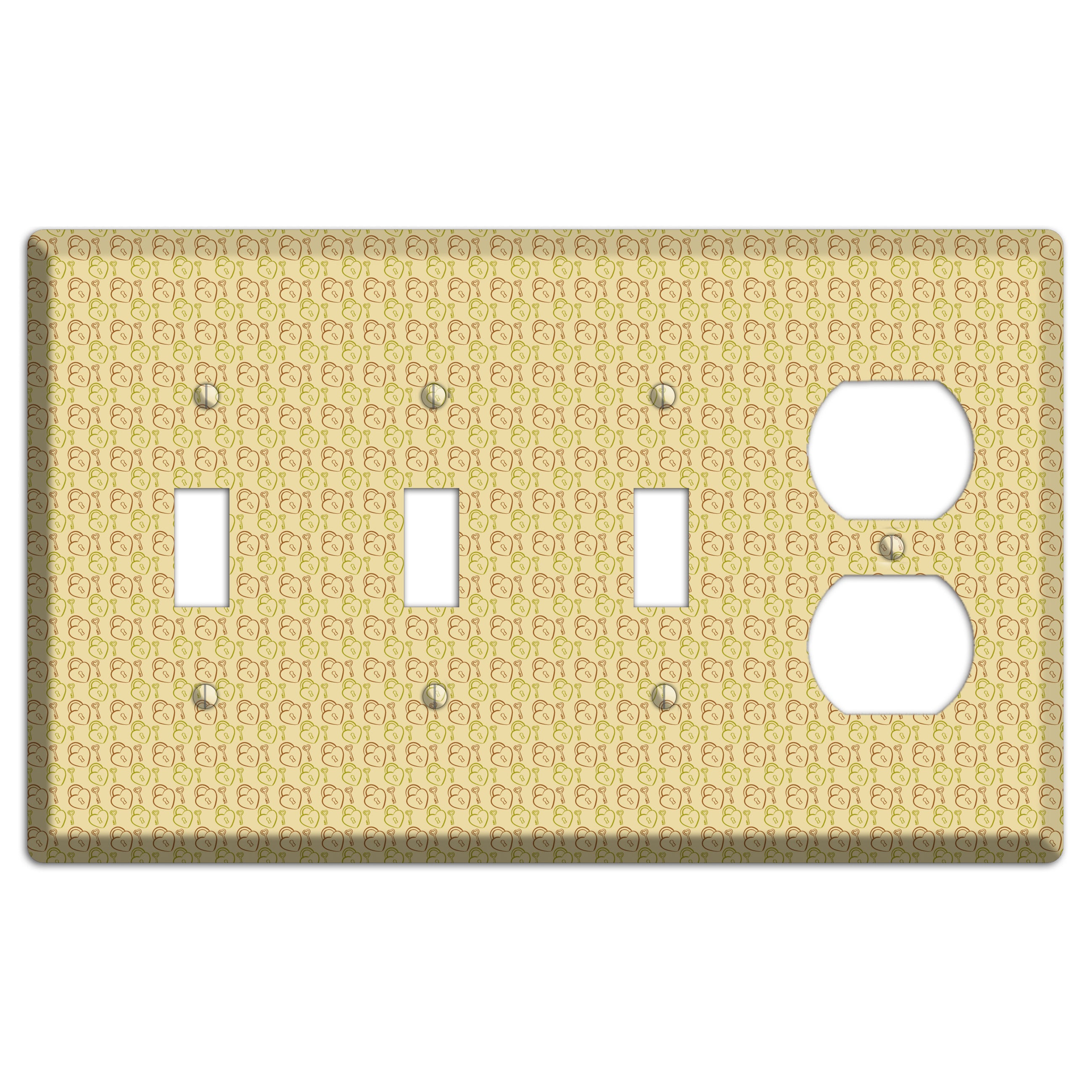 Heart Padlock with Key 3 Toggle / Duplex Wallplate